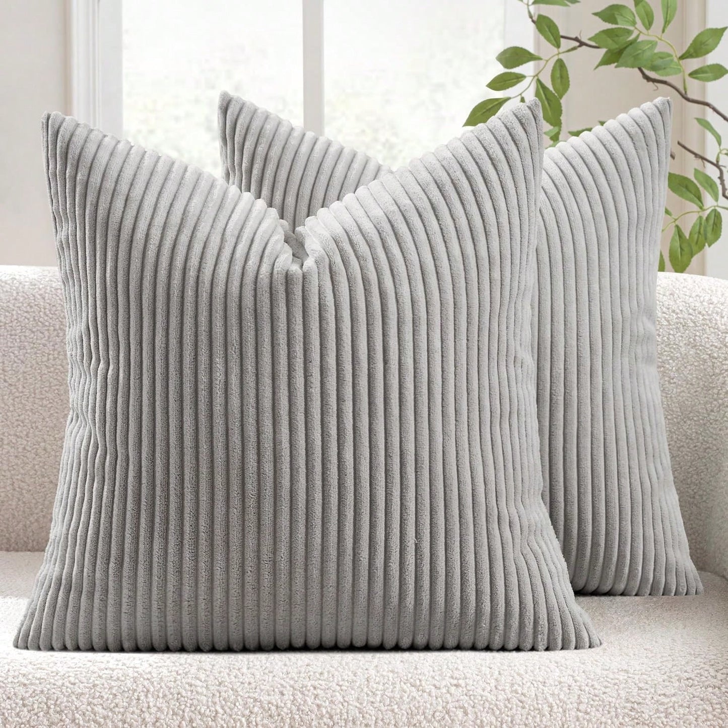 1/2pcs Decorative Pillow Cover, Light Grey Corduroy Striped Pattern, Decorative Throw Pillow Cushion Cover, For Sofa, Office, Living Room