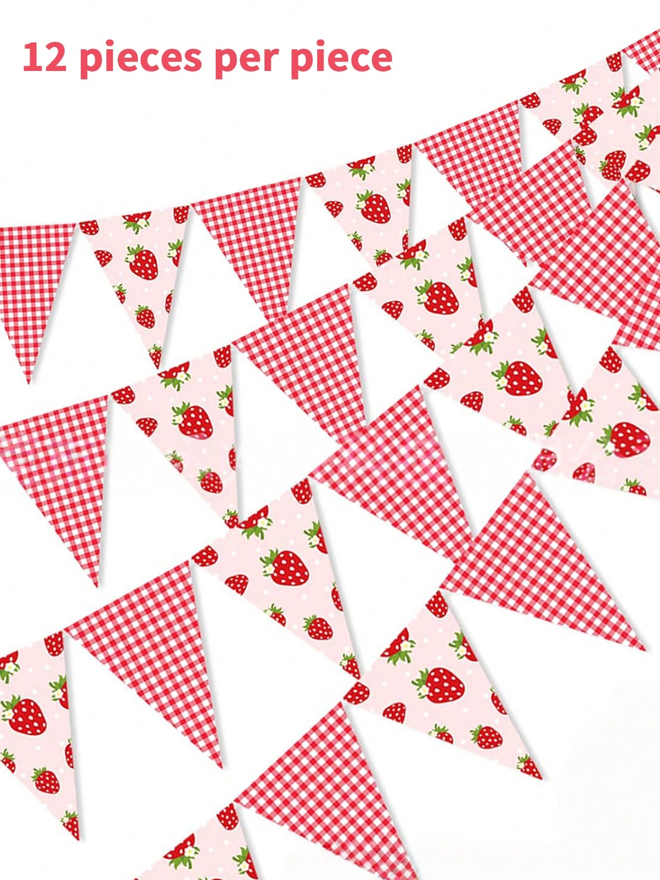 1/4pcs Strawberry Banners- Single-Sided Plaid Strawberry Decorative String Flag Birthday Hanging Flag Strawberry Triangle Flags For Party Decor