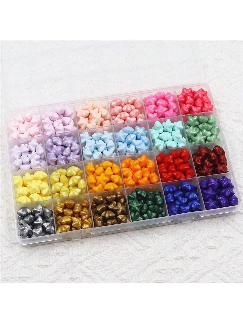 1 Box Of 10/15/24 Grids Wax Sealing Beads Kit, Star Shaped Fire Paint Wax Pellets, Boxed Wax Pellets, Fire Paint Sealing Wax Prints, For Wedding Banquet Invitations, Personalized Gift Box Sealing Wax
