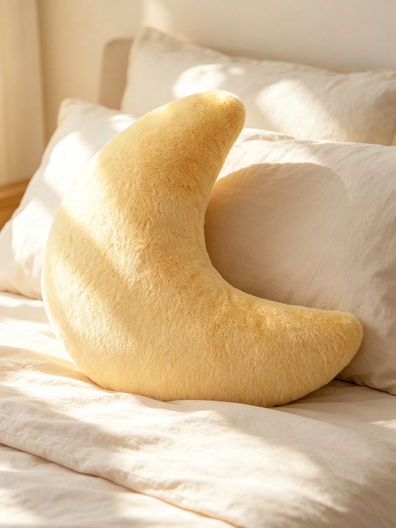 1 Moon-Shaped Decorative Throw Pillow, Made Of Soft Faux Fur Material, Suitable For Bed, Sofa, Moon-Shaped Cushion, Plush Floor Pillow, Suitable For Sofa, Bedroom, Living Room, Outdoor, Bedroom Decor