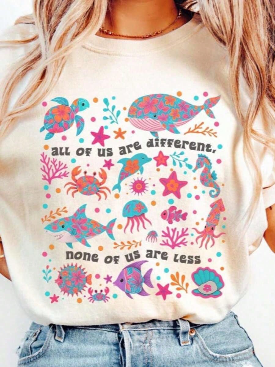 100% Cotton All Of Us Are Different Neurodivergent Shirt, Ocean Lover Summer Special Education Teacher Shirt2026