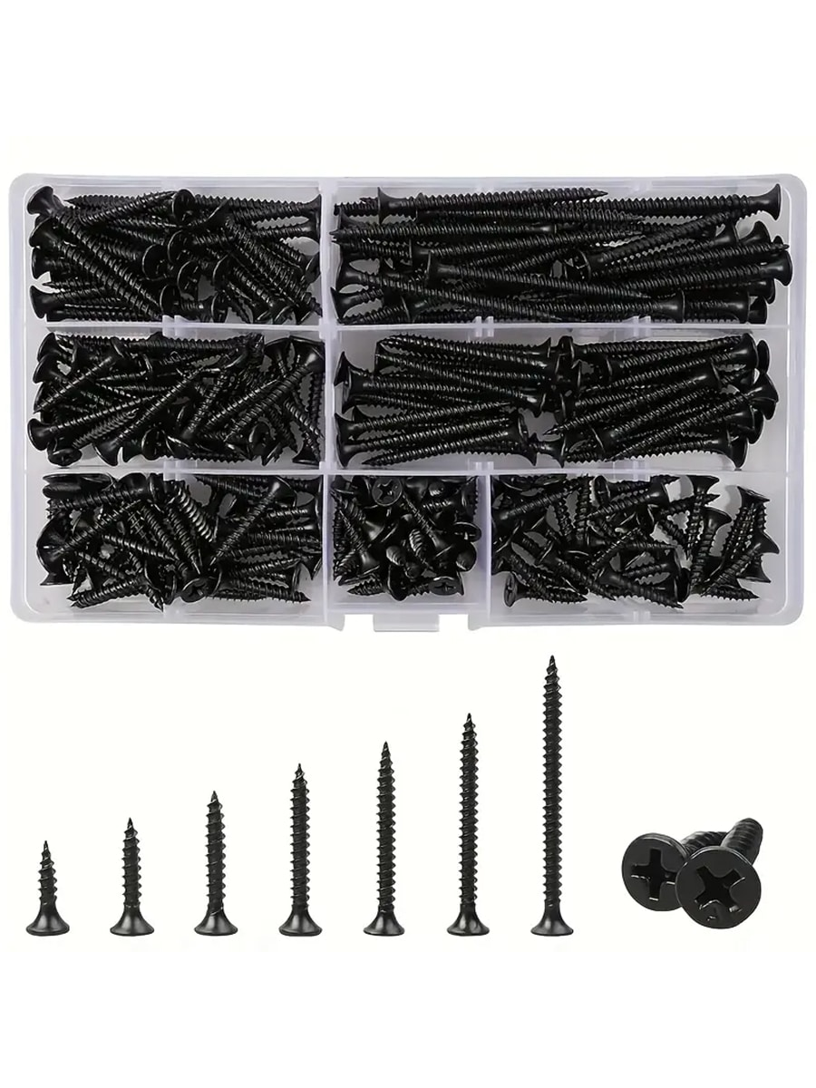 105/230pcs Box Autoscrew Kit, Black Carbon Steel Screws, Cross-Head Flat Screws Combo Set, Wooden Galvanized Woodworking Screws M3.5*16-50mm