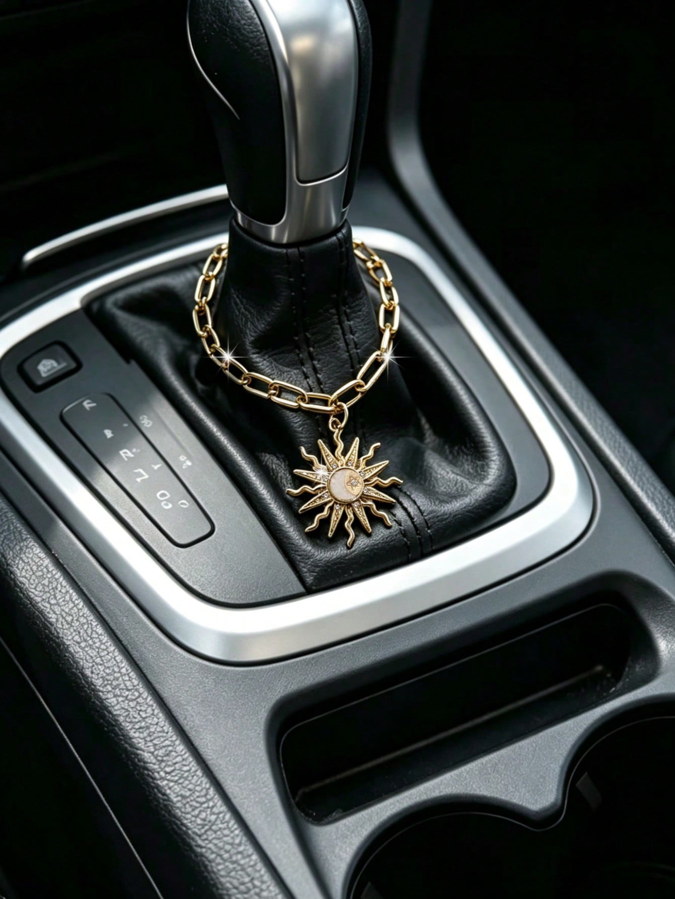 1pc Alloy Rhinestone Sun Star Moon Car Gear Shift Decor, Car Interior Hanging Ornament, Car Decorative Accessory