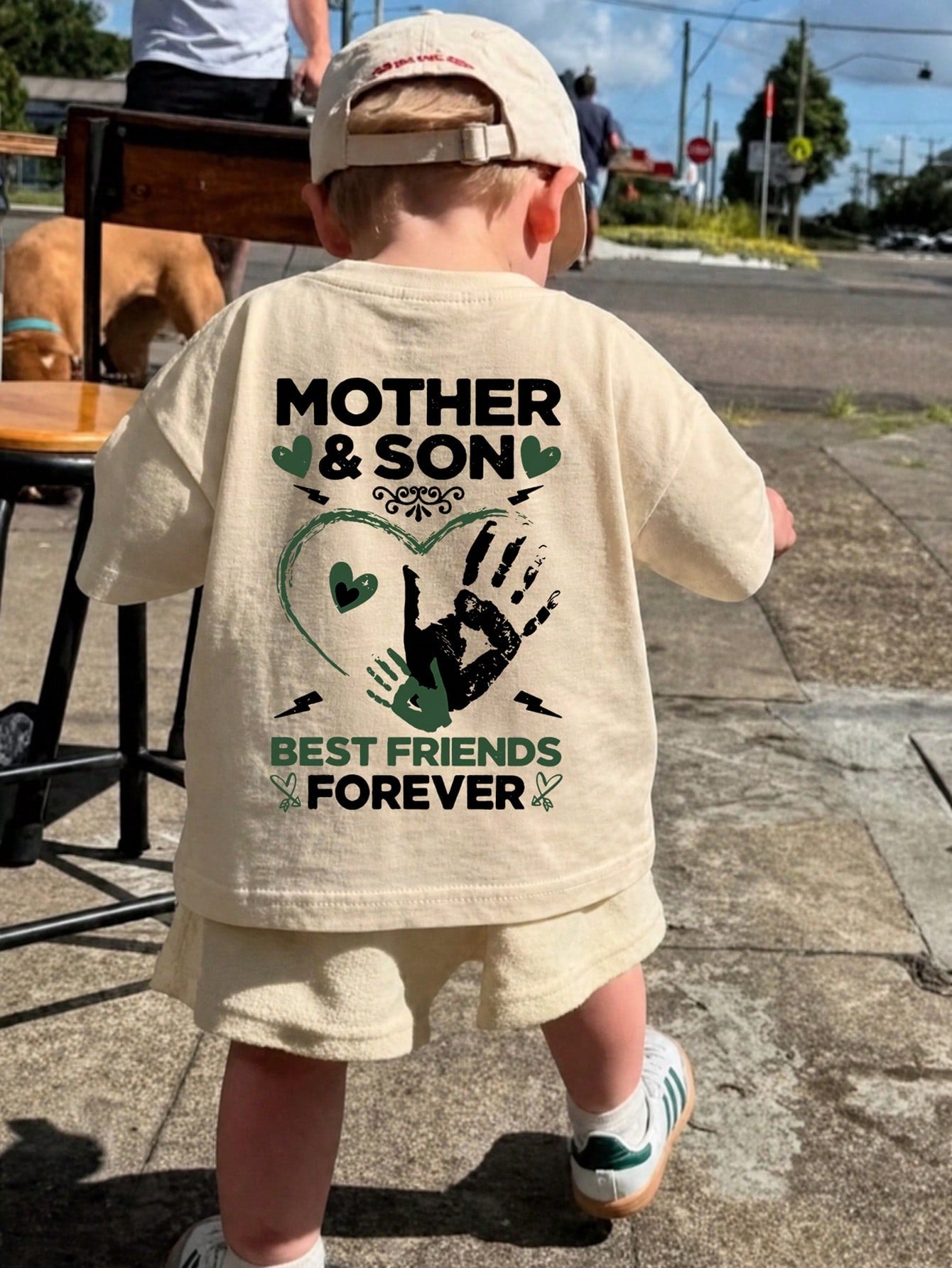 1pc Baby Boys MOTHER&SON Themed Handprint Heart Print Short Sleeve T-Shirt, Soft, Breathable, Casual, Versatile Children's Top