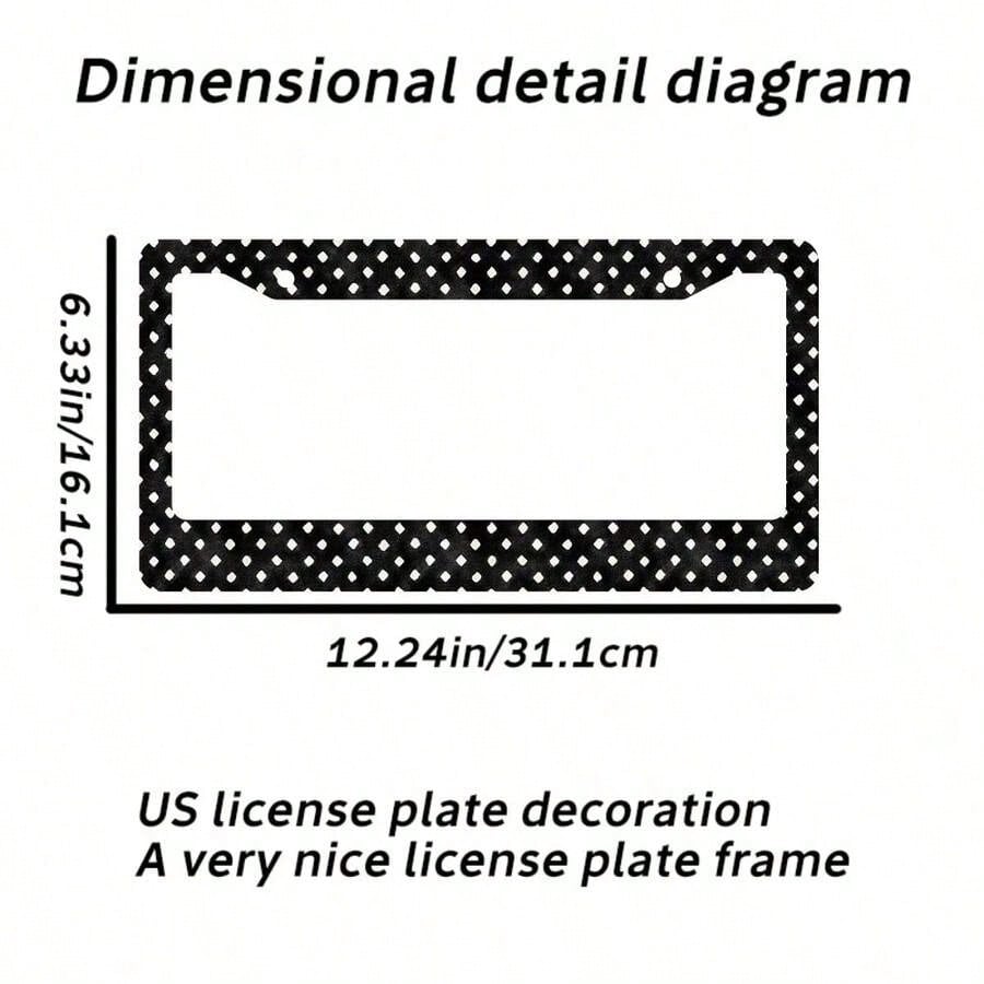 1pc Black And White Polka Dot Pattern License Plate Frame| Aluminum Material, 6*12inch, Includes Screw Set, Retro Creative Car Decoration, Standard American License Plate Size, Universally Applicable