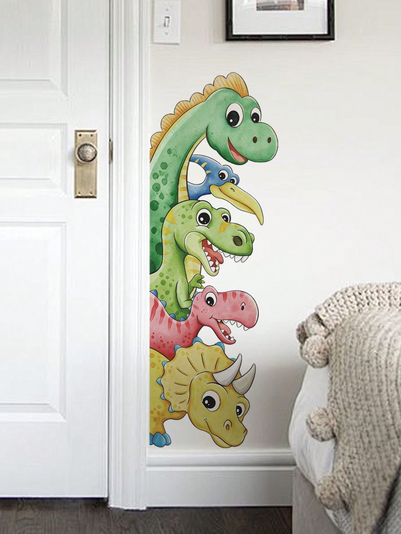 1pc Cartoon Kids Room Wall Sticker, Underwater Turtle, Rabbit And Butterfly On Tree Stump, Dinosaur Stack, Sun Rainbow Cloud, Bathing Crocodile, PVC Self-Adhesive Removable Wall Decal, Suitable For Be