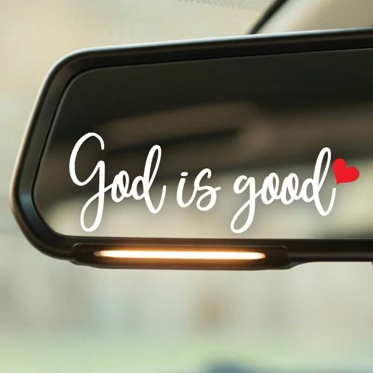 1pc- God Is A Good Mirror Sticker. Inspirational Christian Vinyl Decal With Heart Shape. Suitable For Car Rearview Mirror Windows, Laptops, Motorcycles. Belief Quotes Waterproof Sticker.