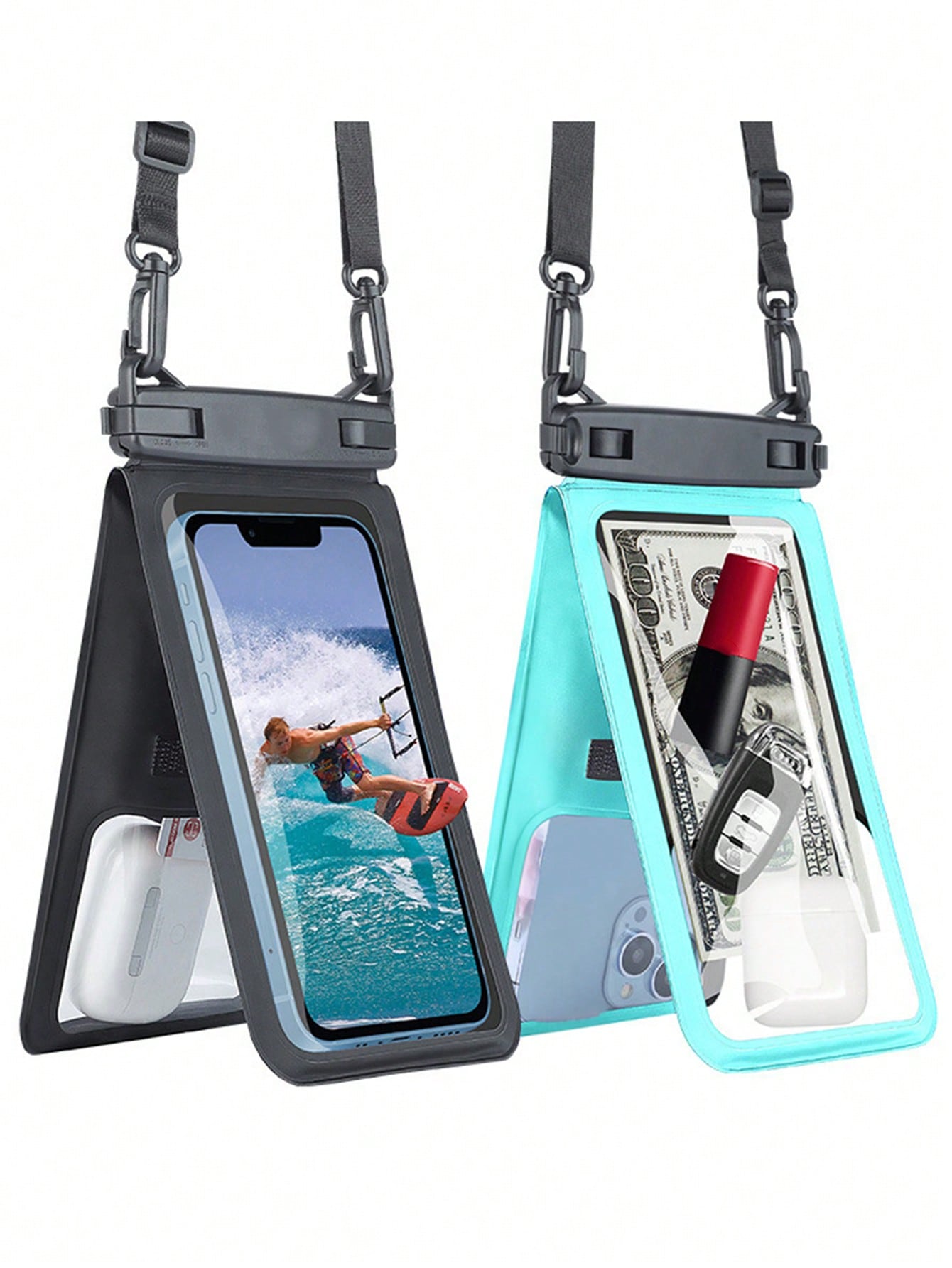 1pc IPX8 Dual Capacity Waterproof Phone Bag Large Waterproof Mobile Phone Pouch Diving Waterproof Bag With Two Lock Buckles, Including Two Separating Bags