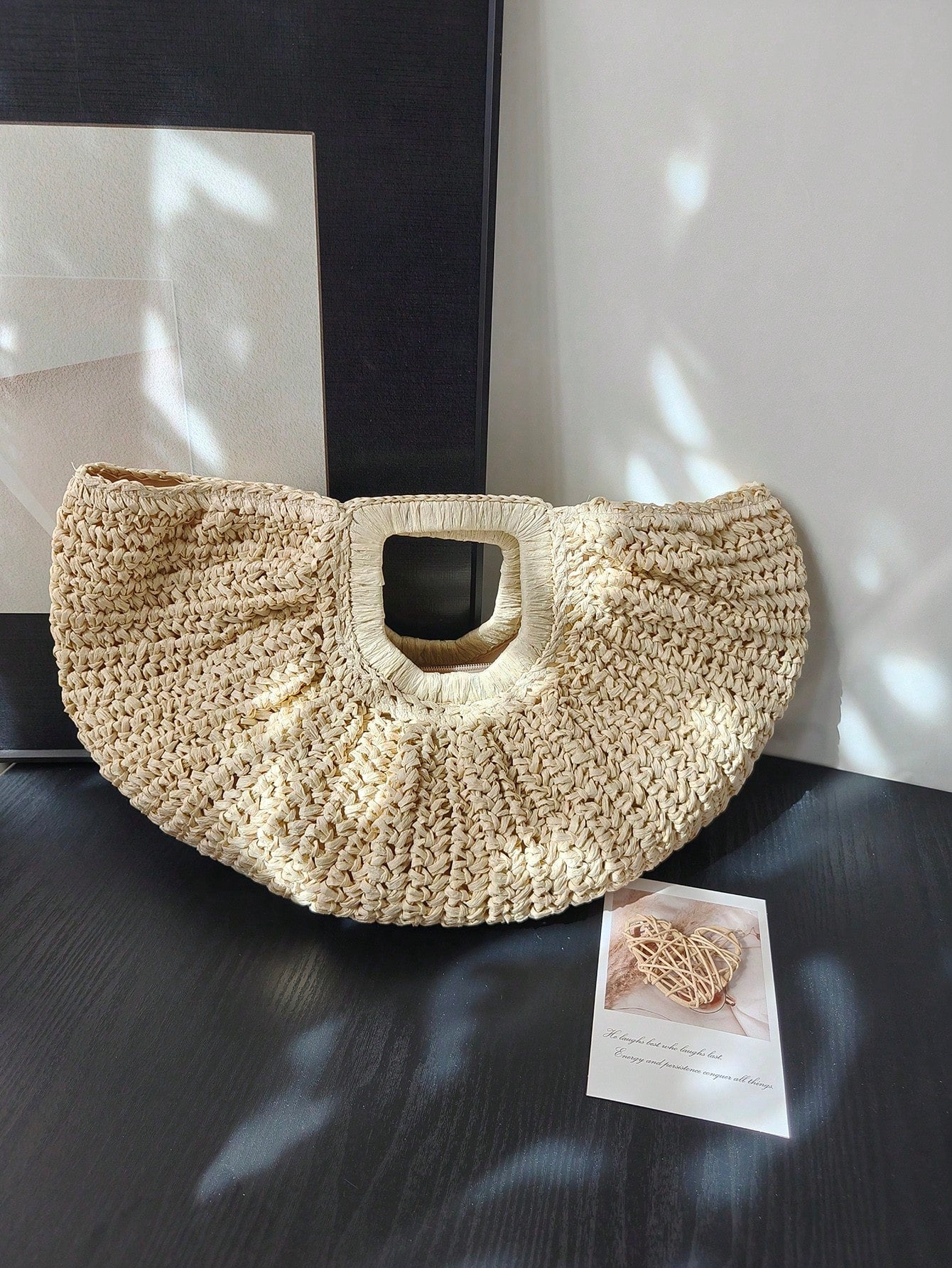 1pc Large Capacity Pleated Semi-Circle Woven Tote Bag, Solid Color, Fashion Straw Handbag For Women, Suitable For Beach, Travel, Daily Shopping, Great Mother's Day Gift, Straw Bag