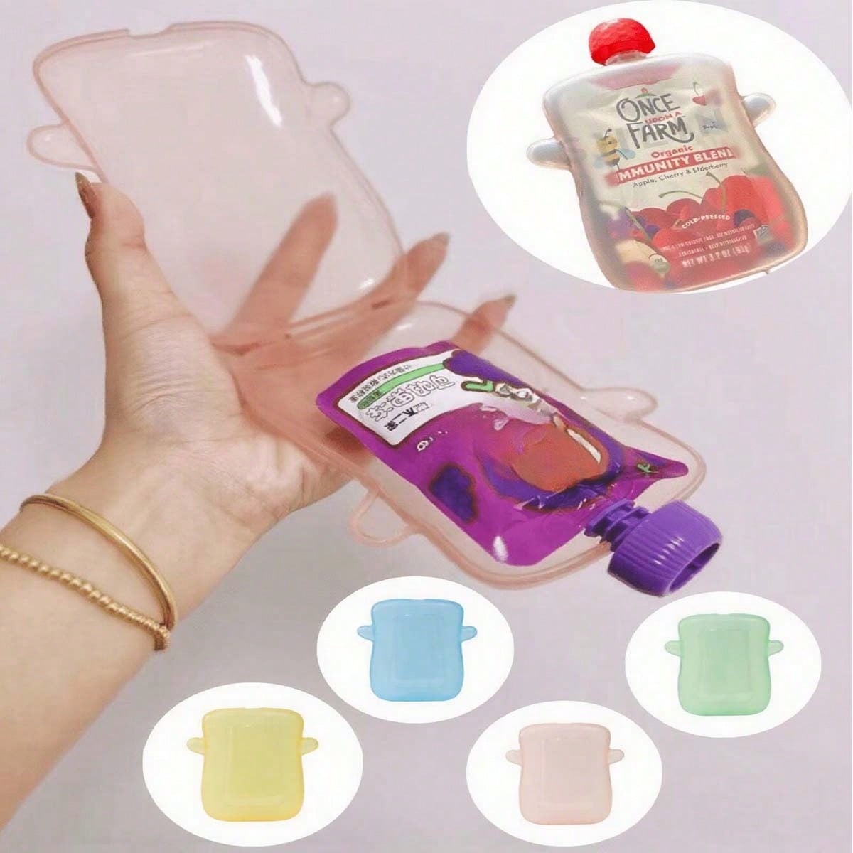 1pc Pink Squeeze-Proof Flipping Box, Anti-Squeeze Puree Box, Baby Feeding Tool, Translucent Squeeze-Proof Puree Box For Children To Eat Yogurt And Puree, Compatible With Most Fruit And Yogurt Bags On