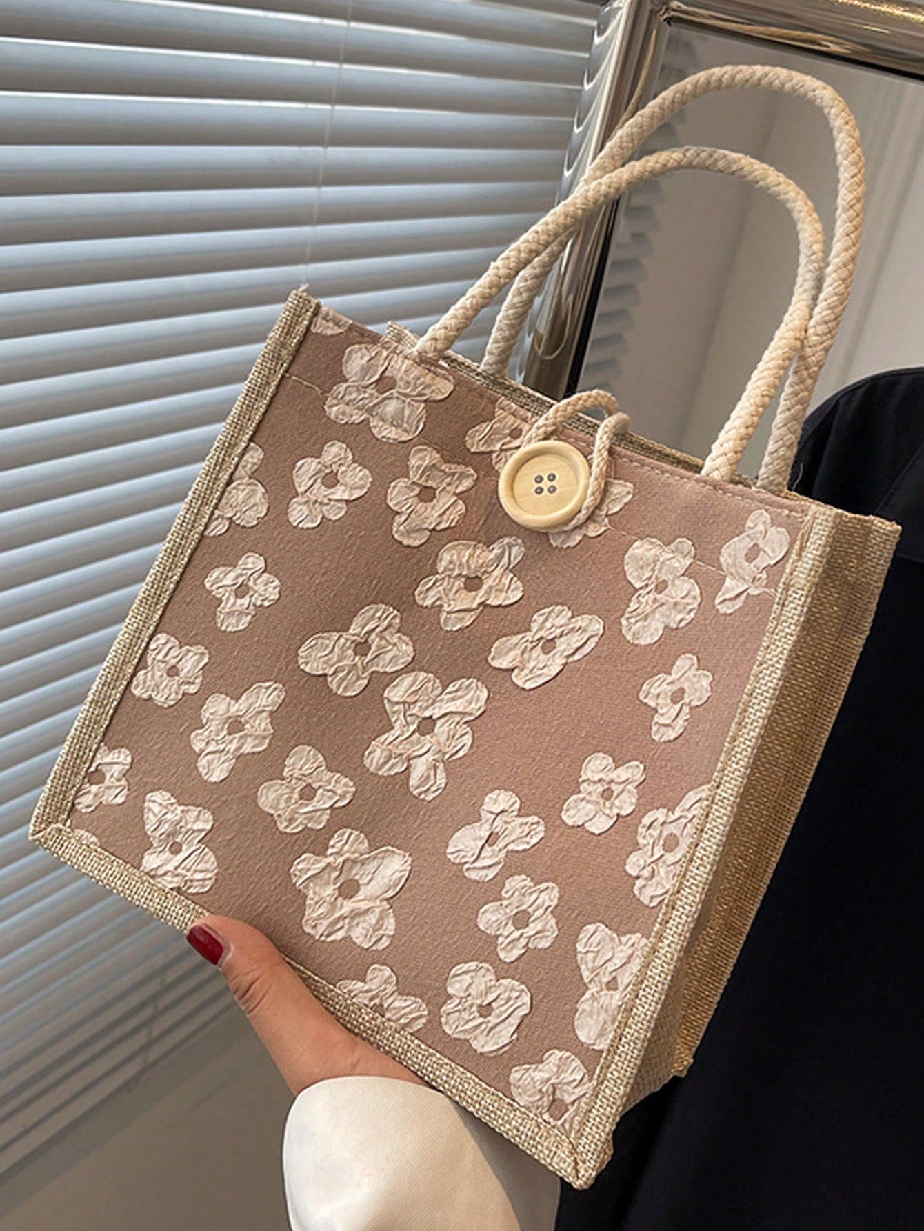 1pc Printed Linen Tote Bag, Bridesmaid Handbag, Cosmetic Bag, Large Capacity Travel Makeup Bag, Multi-Functional Portable Teacher's Tote Bag, Women's Gift, Teacher's Day Gift, Portable Casual Storage