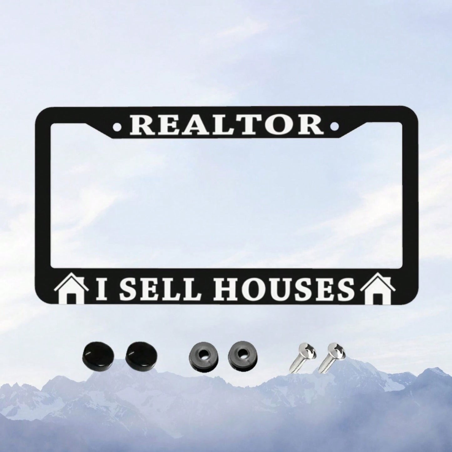 1pc REALTOR I SELL HOUSES License Plate Frame- Real Estate Agent Decoration, Compatible With American Vehicles,Car Acessesories,Rust-Resistant And Smooth Surface, Includes Screws, Suitable Forhallowe