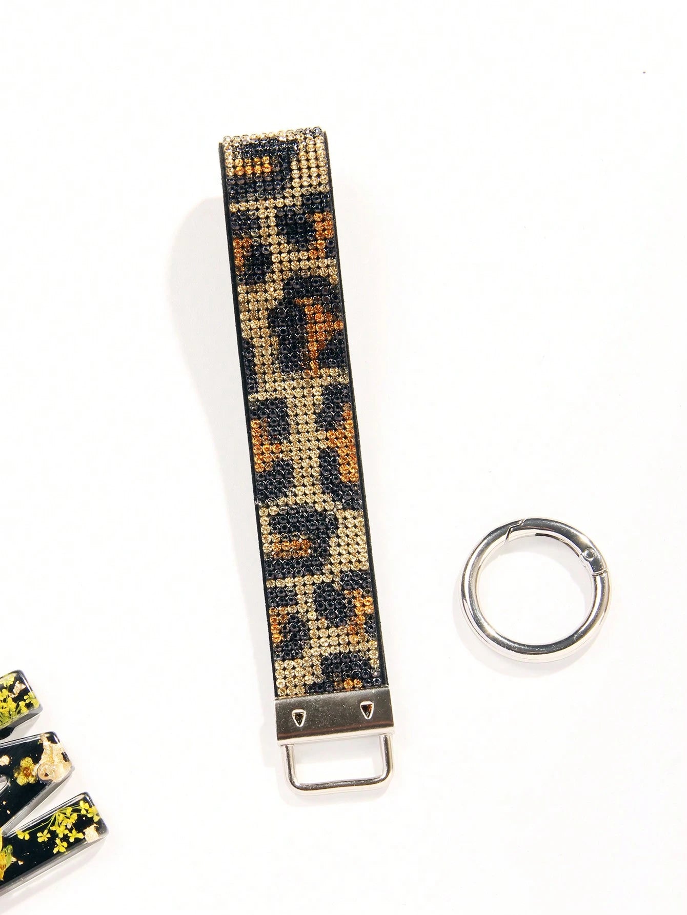 1pc Rhinestone Embellished Bling Sparkly Wristlet Keychain With Split Ring, Wristlet Keyring For Handbag And Keychain