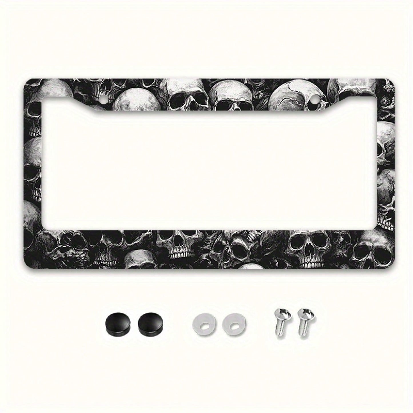 1pc Skull 12x6in Metal License Plate Frame, With Mounting Screws, Universal US International Car Accessory Halloween Decor,Car Cover,Car Must Haves,Gifts,Car Decor,Car Picks,Car Acessesories>Essential