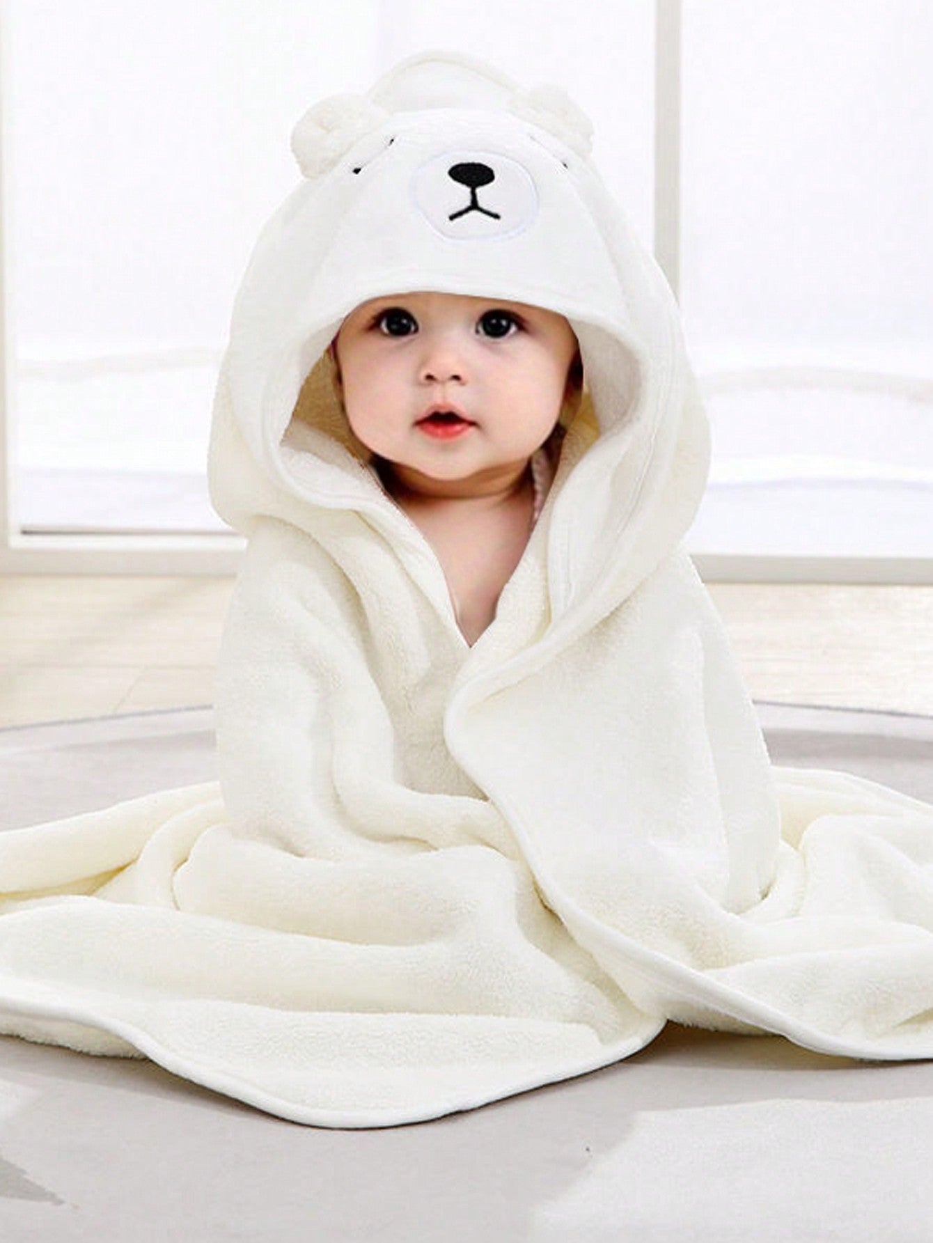 1pc Unisex Polyester Fabric Hooded Coral Fleece Soft & Quick Dry Baby Bath Towel/Robe, 80cm/31.5inch*80cm/31.5inch, Suitable For Infant, Bathroom, Beach, All Seasons