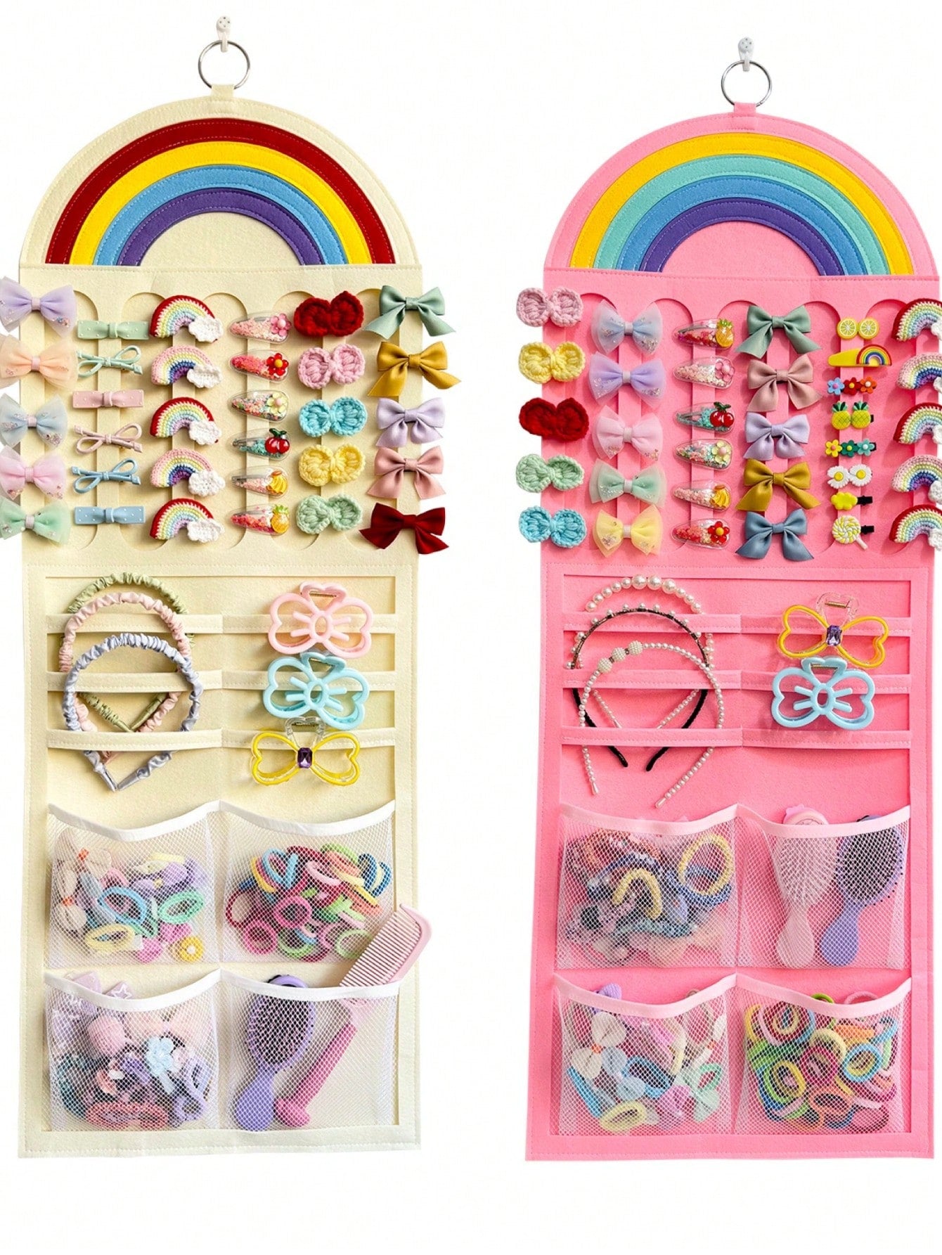 1pc Vibrant Rainbow Hair Clip For Girls| Space-Saving Wall Mounted Storage Holder With Multi-Pockets, Perfect For Hair Bows, Barrettes & Small Additions,Baby Birthday Gift Baby Shower Gift