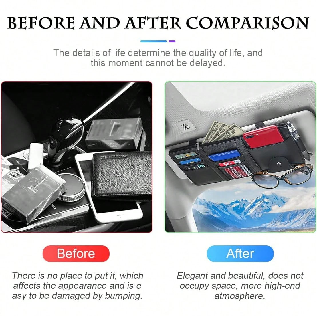 2 Packs Car Sun Visor Multi-Pocket Organizer For SUV & Truck, Auto Visor Storage Pouch With Big Zipper Pocket, Card Sleeve, Driving License, Insurance, Sunglasses, Pen, Key, Lipstick PU Leather Car Su