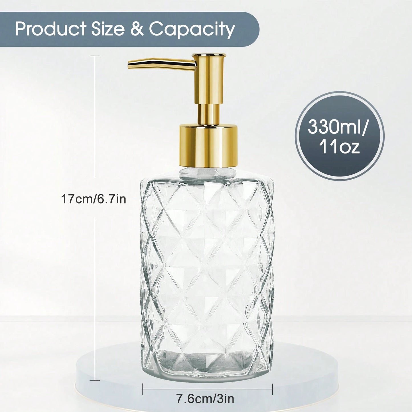 2 Pcs Glass Soap Dispenser,330 ML/11Oz Glass Soap Bottles With Plastic Pump,Refillable Hand Soap Dispenser Bottle For Kitchen, Bathroom, Laundry Room