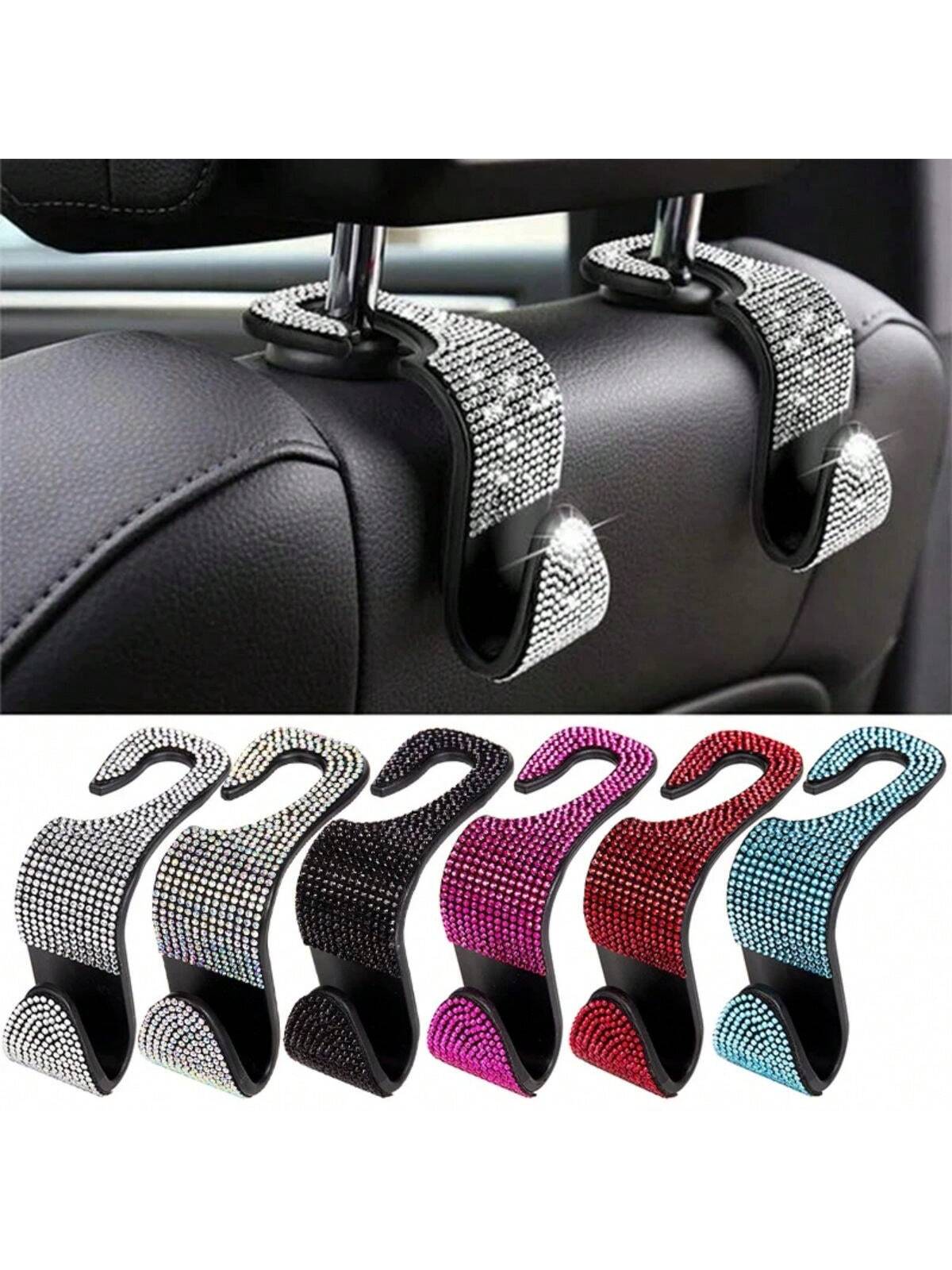 2pcs Shiny Rhinestone Car Rear Seat Headrest Hook, Car Purse Bag Holder