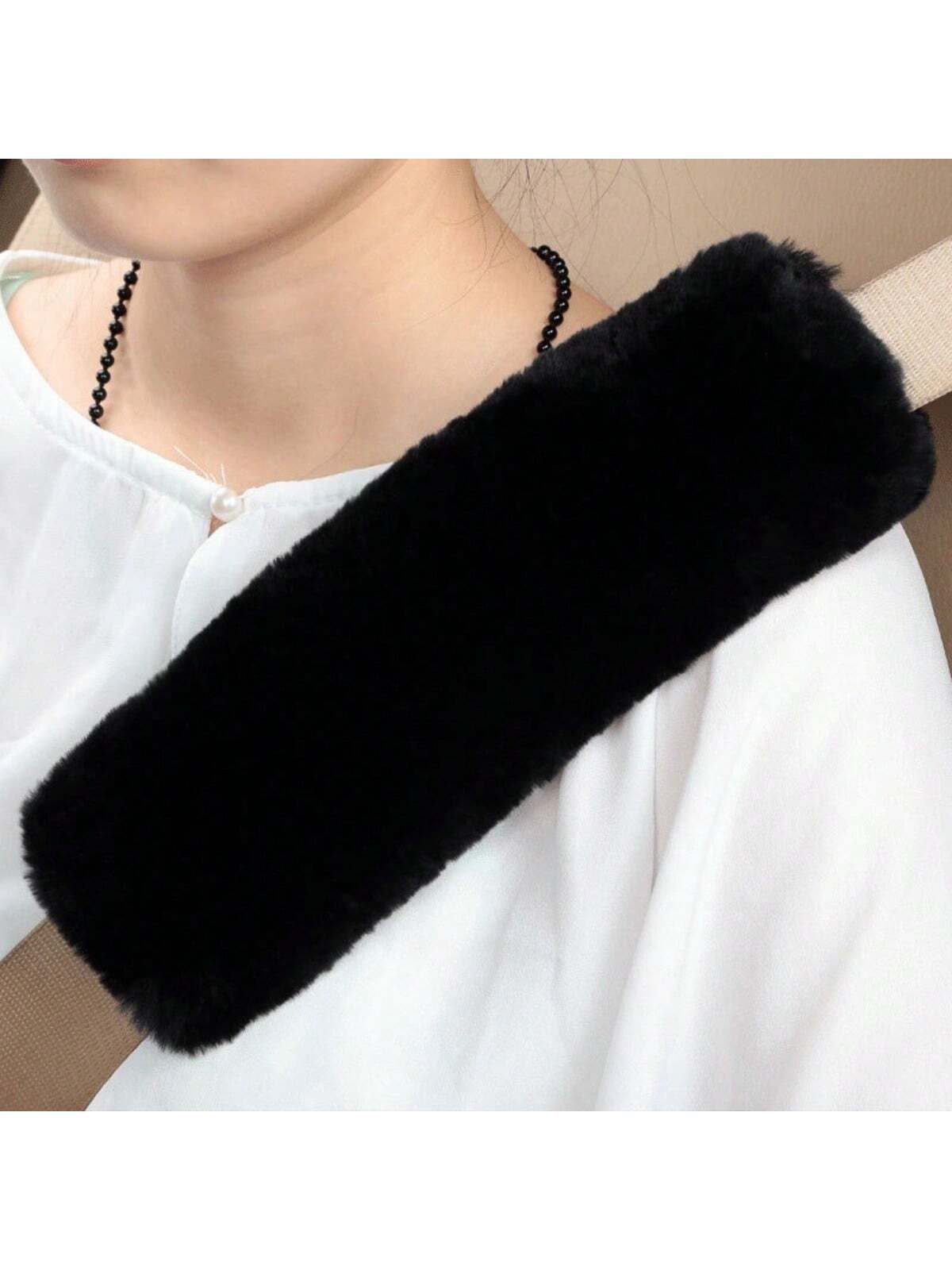 2pcs Soft Faux Rabbit Fur Car Seat Belt Cover Shoulder Pad, Neck Support Pillow, Winter Plush Seat Belt Cover, Suitable For Car Interior,Car Accessories
