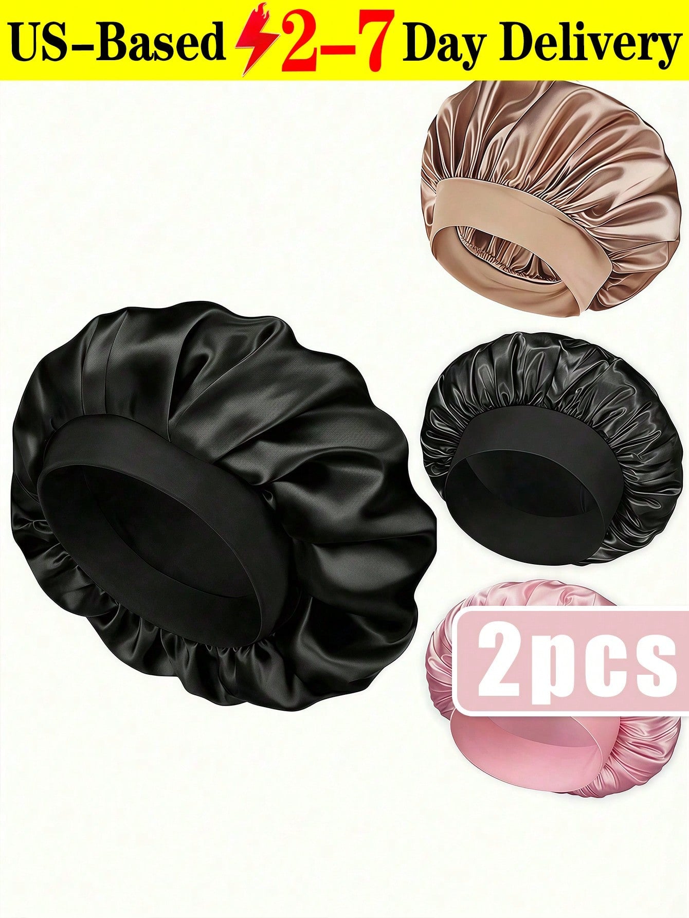 2pcs Women Solid Color Satin Sleep Cap, Silk Bonnet For Men Women Hair Bonnet For Sleeping Double Layer Satin Bonnet For Natural Curly Hair Unisex Sleep Cap, Casual & Comfortable Sleeping Hat, Lightwe