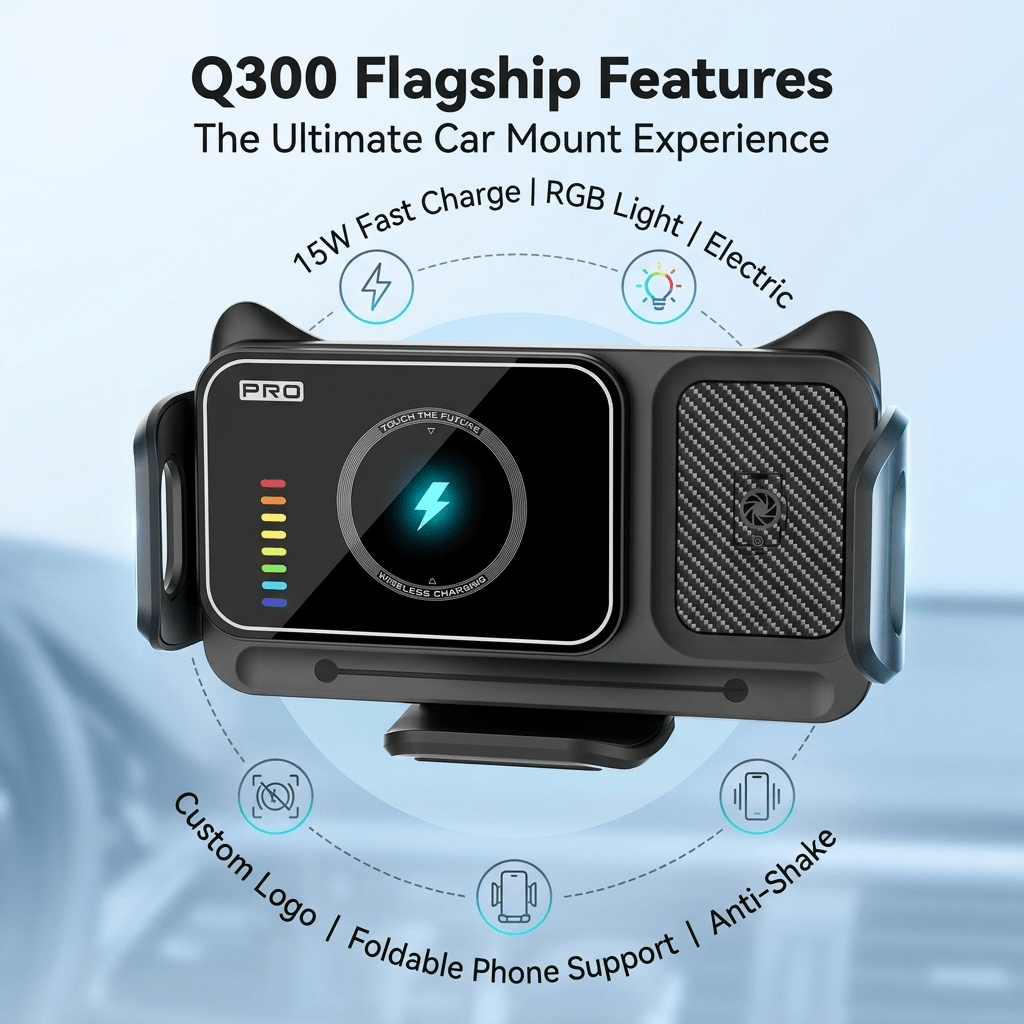 360° Rotating Universal Phone Holder Fan Cooling Magnetic Car Phone Mount Wireless Charger
