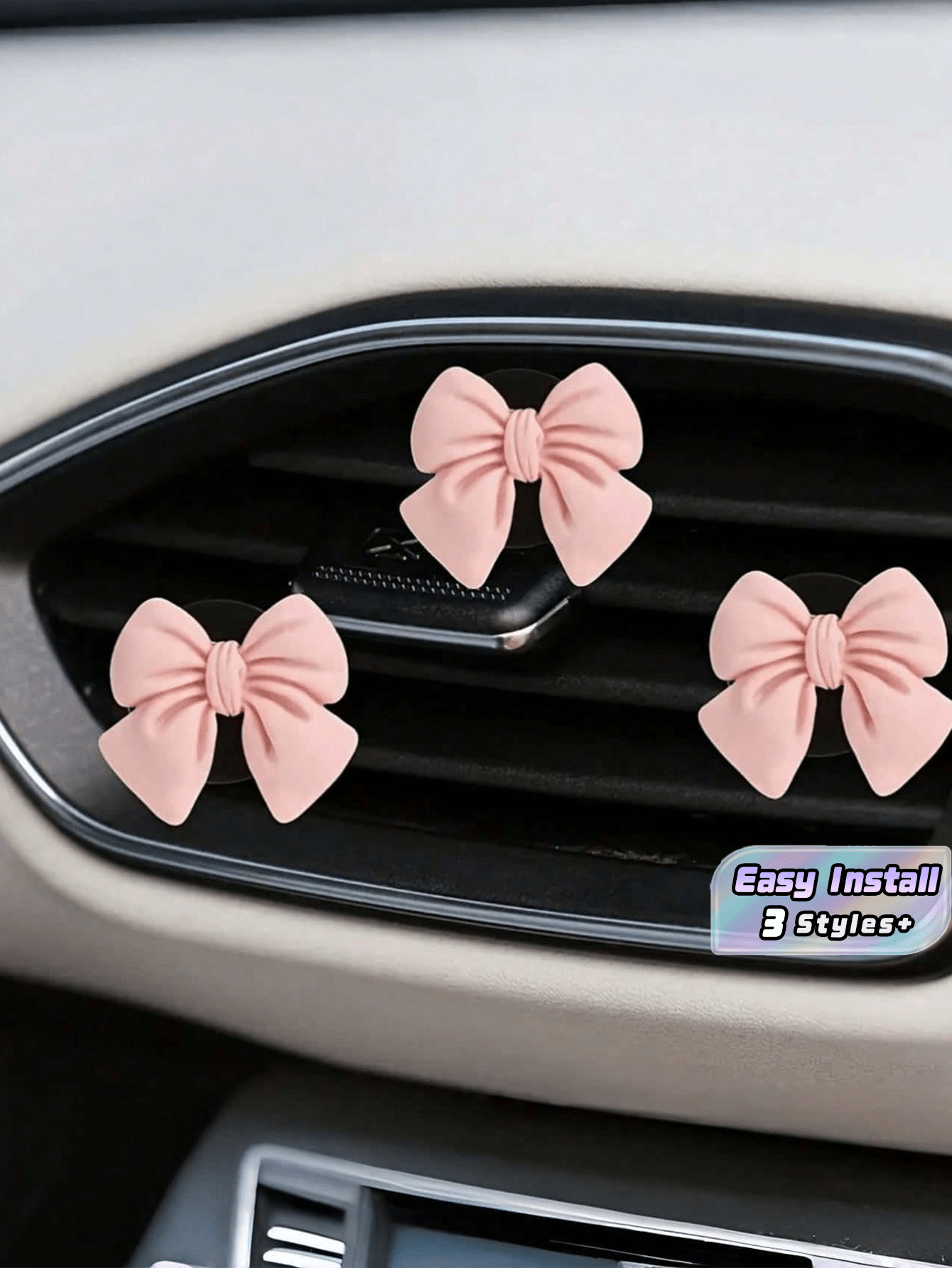 3Pcs/ 4Pcs/ 6Pcs Cute Pink Bowknot Car Air Vent Clip Decor Interior Accessories For Women Dashboard Ornament Gift