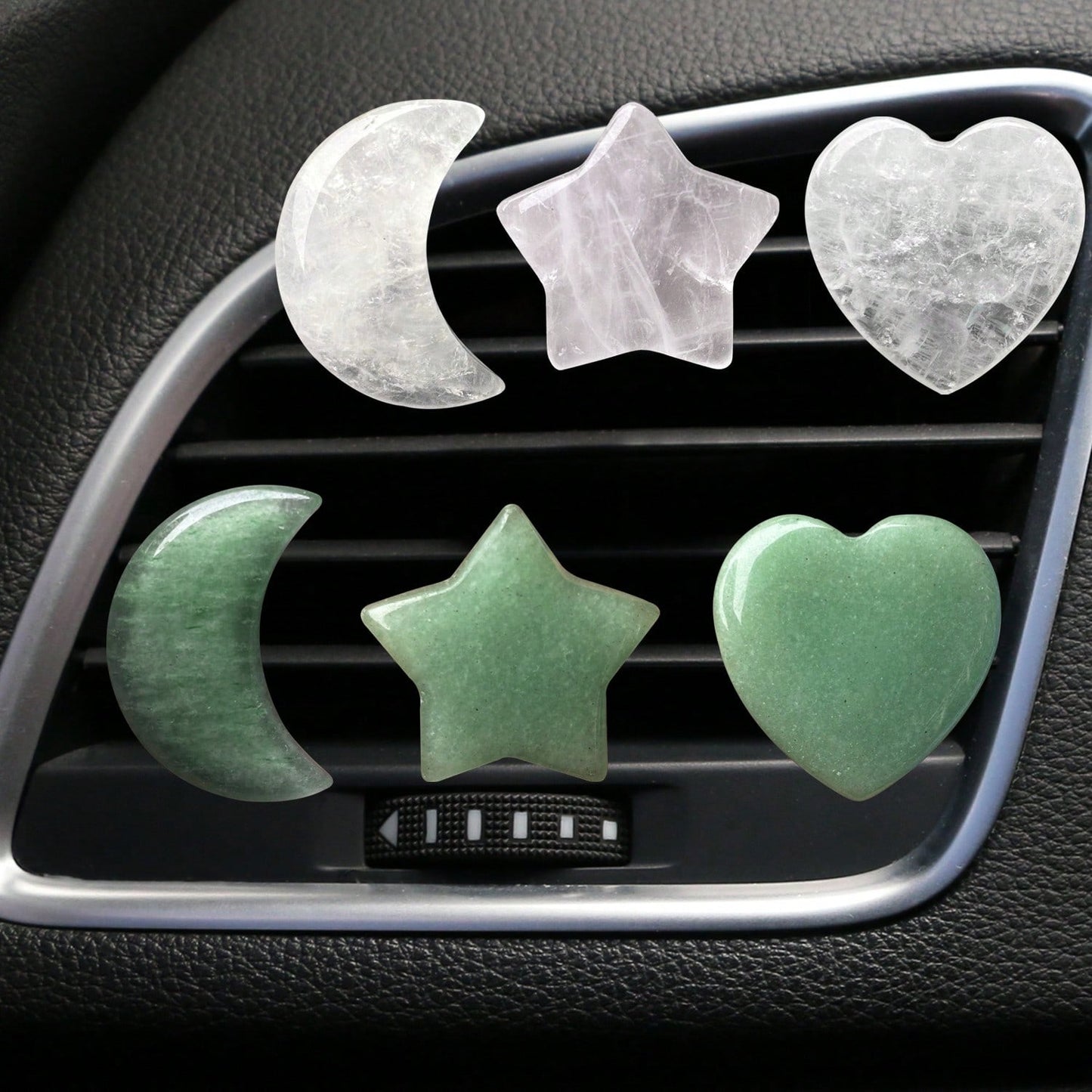 3pcs/Set Natural Crystal Crescent Moon Star Heart Shape Air Vent Clip Decoration, Car Air Conditioning Outlet Natural Stone Decor Accessory