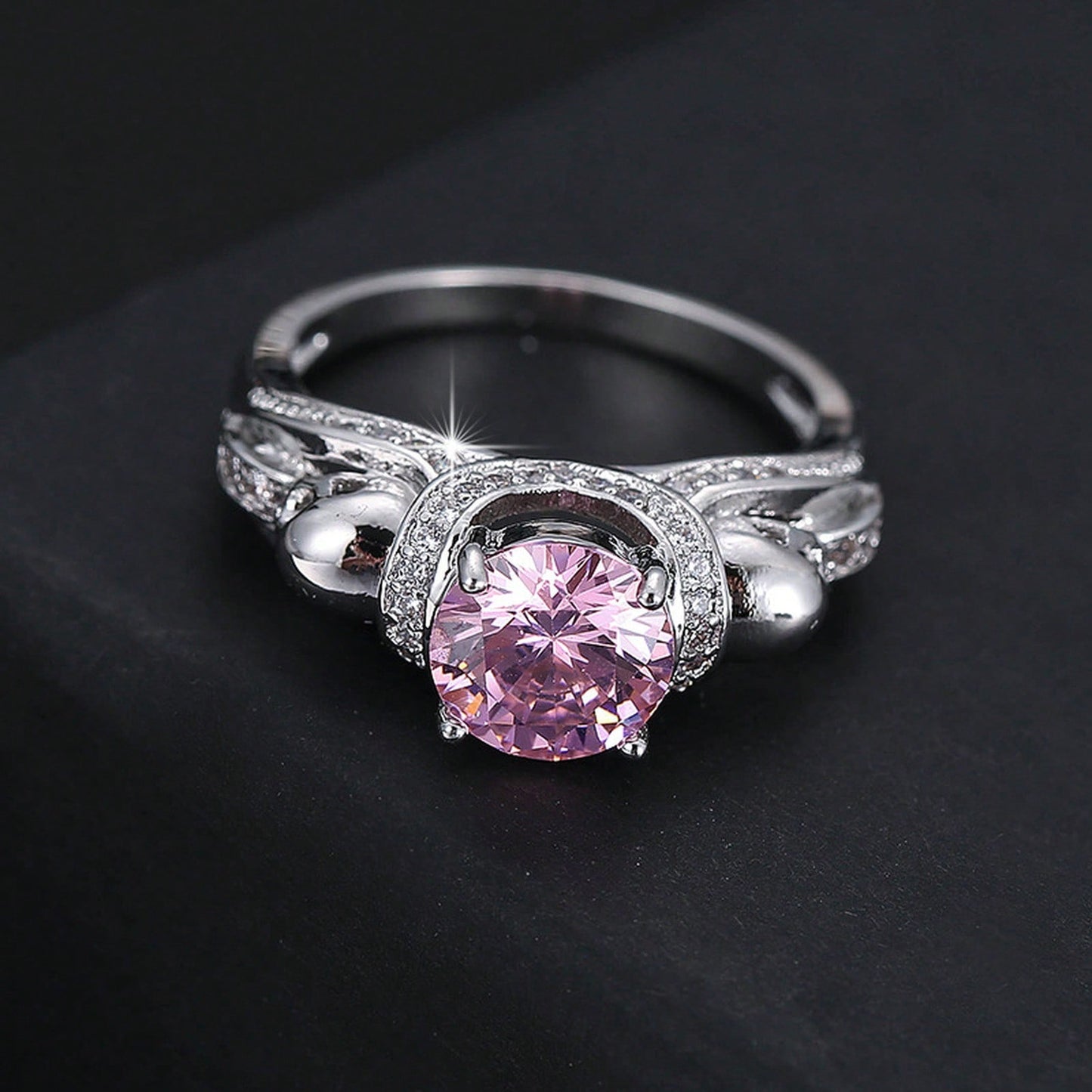 4 Prong Double Skull Round Women Ring, Multi Color Pave Band, Gothic Halloween Statement Finger Accessory Party Cosplay