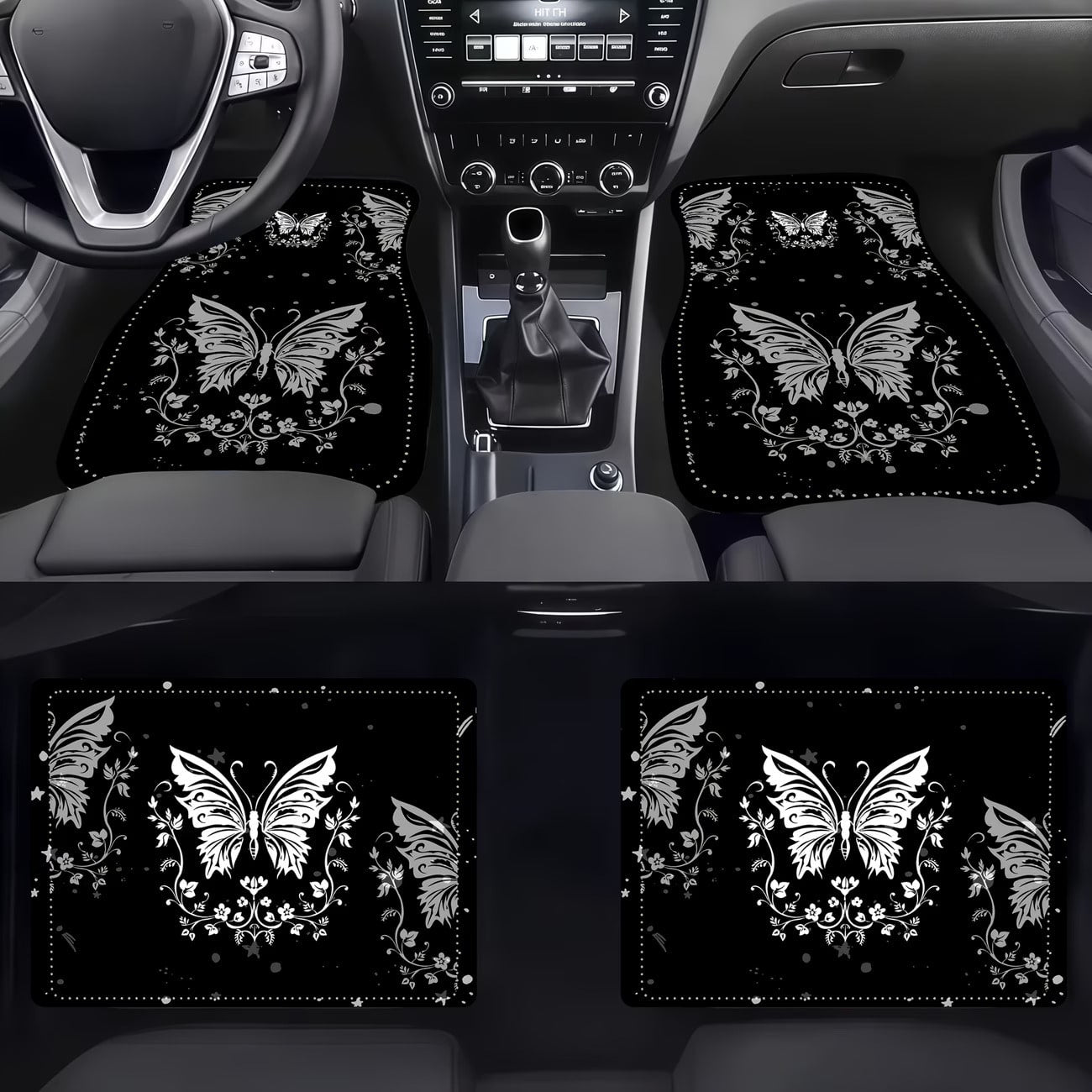 4pcs Elegant Romantic Butterfly Pattern Car Floor Mats, Versatile For Travel, Suitable For Most Vehicles, Pet-Friendly Material, Keeps Car Interior Clean, Ideal For Commuting, Road Trips And Home Use