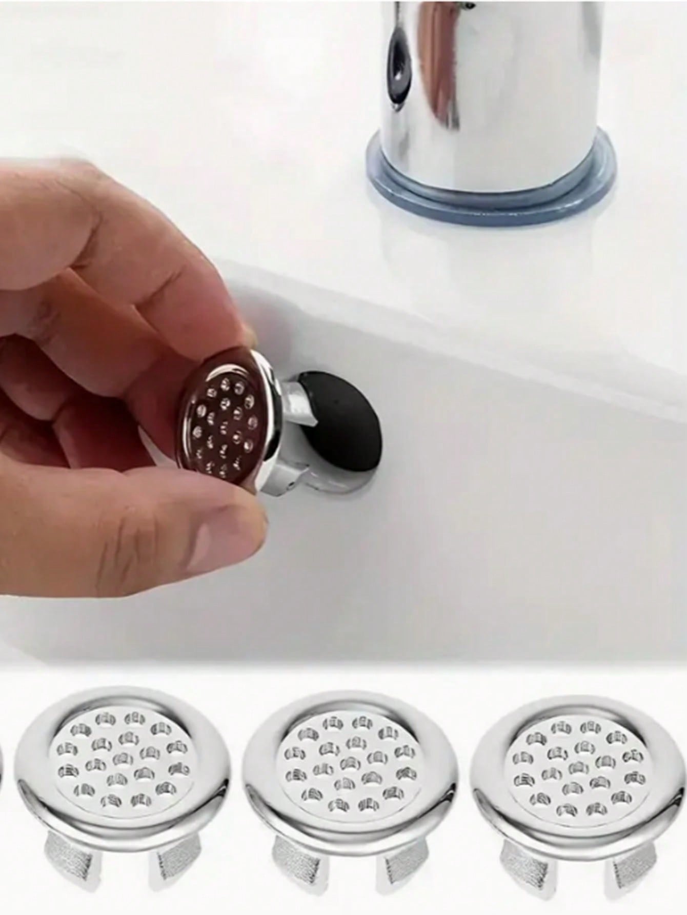 4pcs/Set Ceramic Sink Overflow Cover For Vanity, Bathroom Container For Sink, Round Decorative Cap For Kitchen Basin Insert, Decorative Ring For Washbasin Drainage Hole And Faucet Accessories