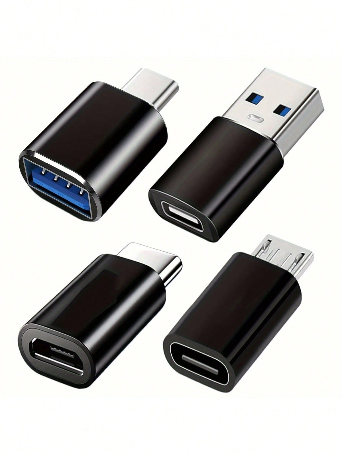 4pcs USB-C Adapter Set: USB 3.0 OTG, Micro USB To USB-C, Fashionable Black Metal Surface- Compatible With MacBook Pro, Smartphones, Laptops, PCs, USB Adapter