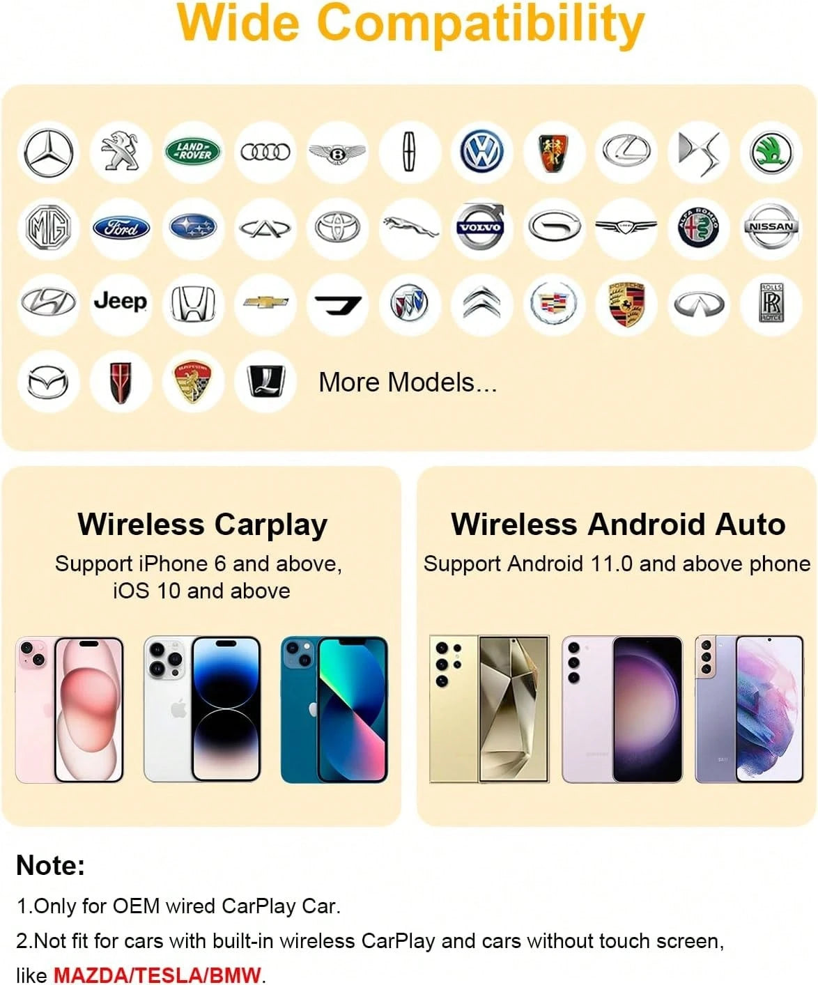 5 In 1 Wireless CarPlay Adapter With, 2025 New Apple CarPlay And Android Auto Wireless Adapter Magic CarPlay Ai Box Streaming Video For IPhone/Android And Cars After 2015 Car