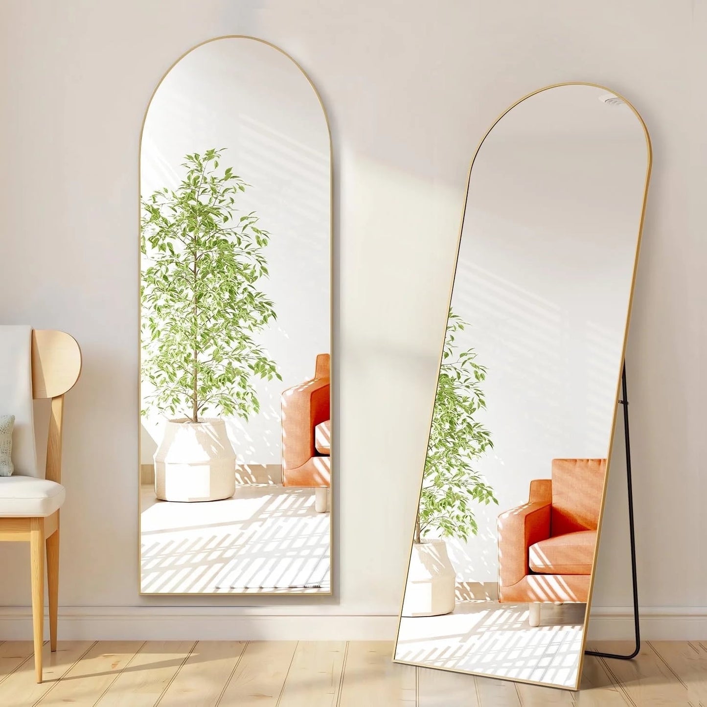 59"X16" Arched Full Length Mirror Freestading Full Body Floor Mirror, Gold