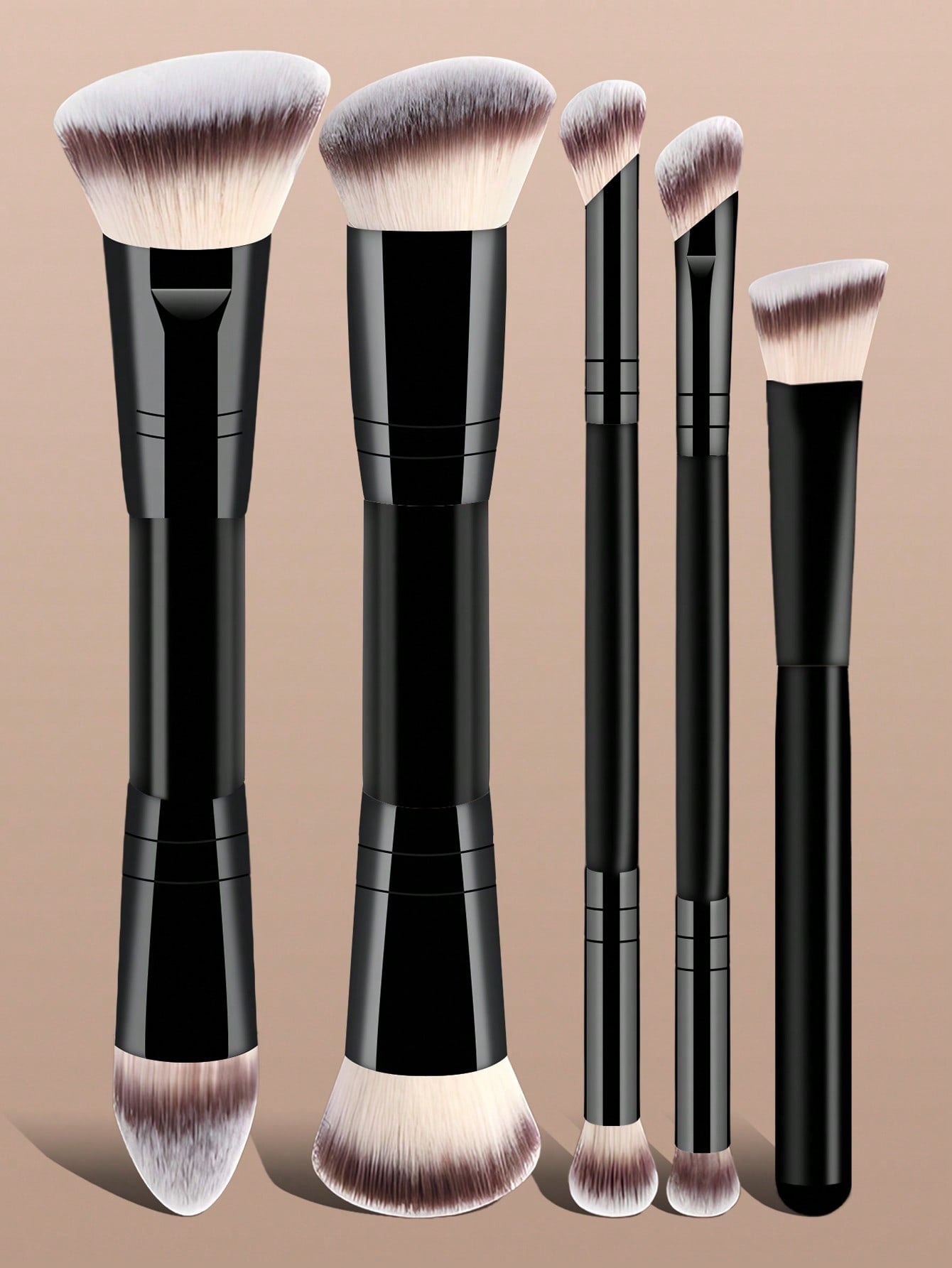 5pcs Professional Makeup Brush Set, Portable Travel Makeup Brushes, Double-Ended Multi-Function Makeup Tools Kit Including Foundation Brush, Powder Brush, Blush Brush, Concealer Brush, Contour Brush