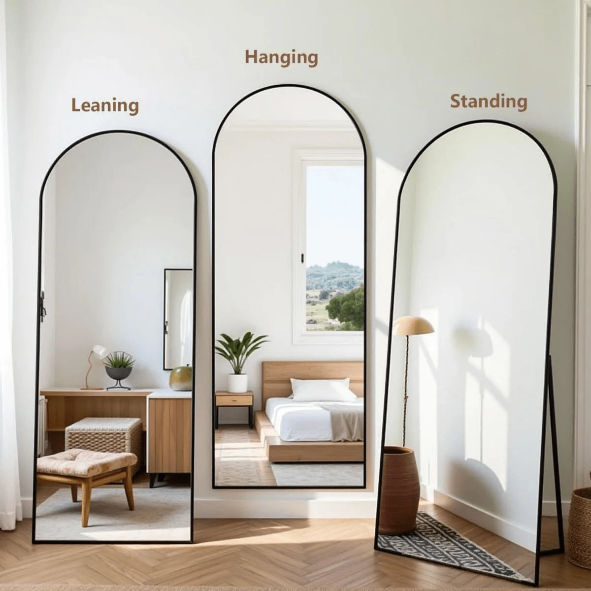 64.1"X21" Arched Modern Full Length Mirror Free Standing Floor Mirror With Aluminum Frame, Gold