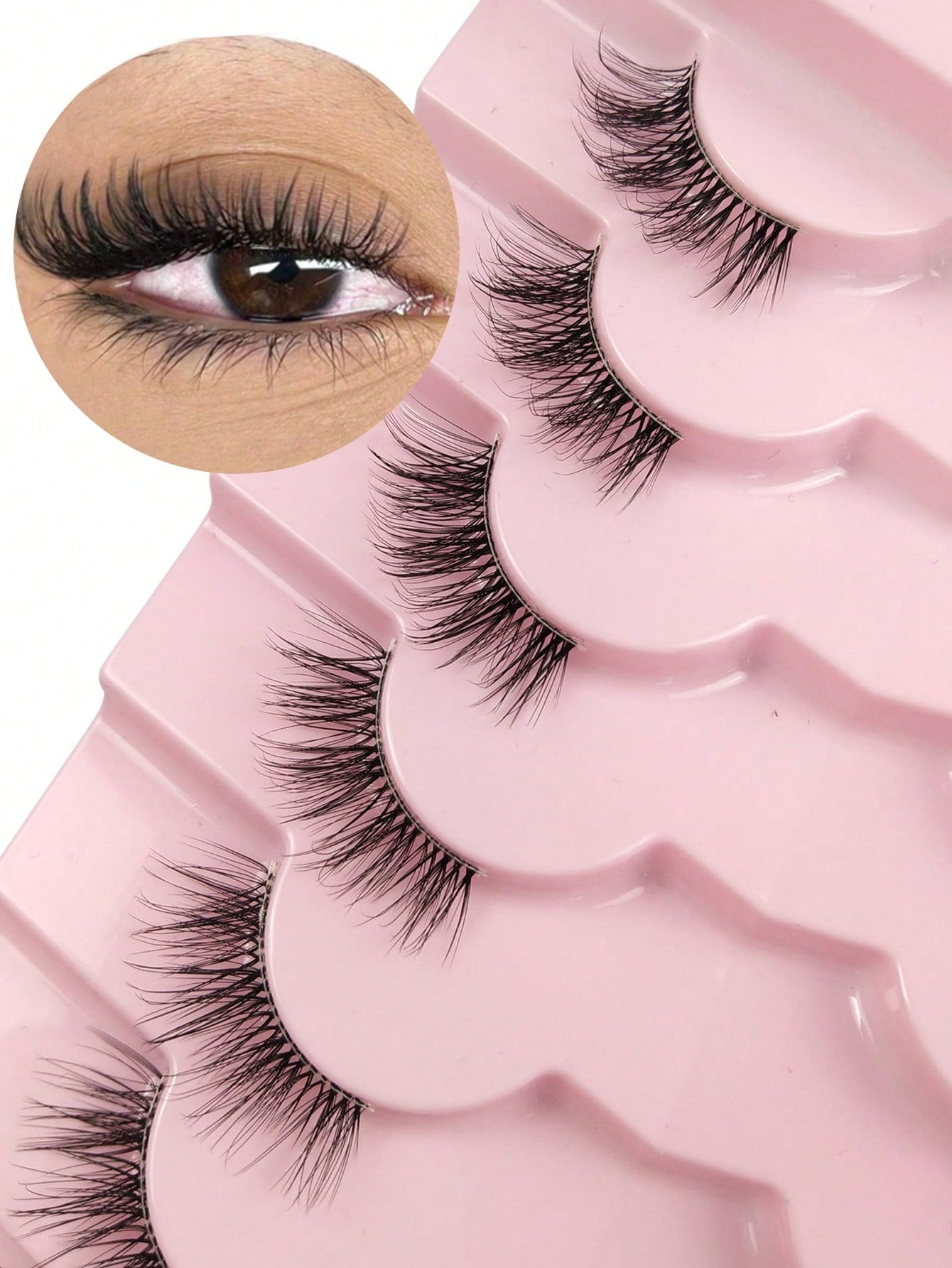 7 Pairs Half Lashes Natural Look Cat Eye False Eyelashes Criss Crossed Eyelashes Clear Band Short 3D Faux Mink Eyelashes Accent Lashes End Lashes Corner Eyelashes 3/4 Lashes