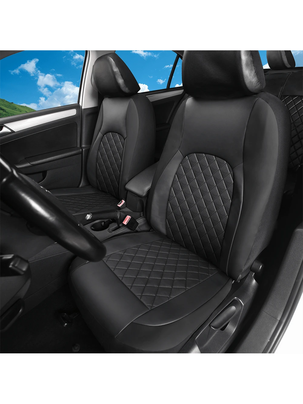 9PCS Car Seat Cover PVC Fabric Fashion Sport Seat Cover Car Interior Accessories, Car Seat Cover Full Set, Car Accessories