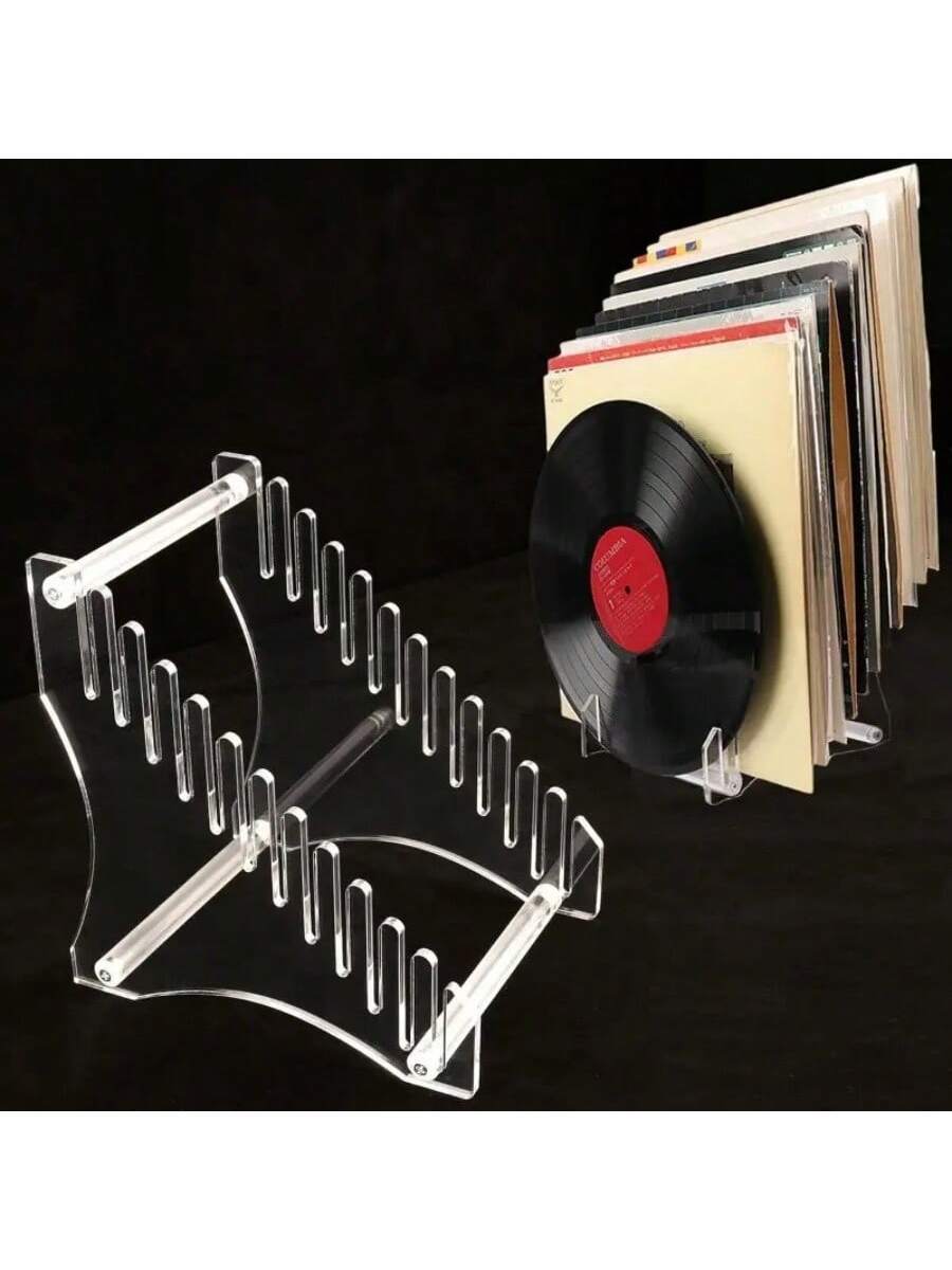 Acrylic Transparent Black Vinyl Record Display Stand, Holds Up To 12 Discs, Detachable Showcase, Suitable For Disc Collections, Home And Store Use,Home Decor,Room Decor Gifts Birthday Graduation Back