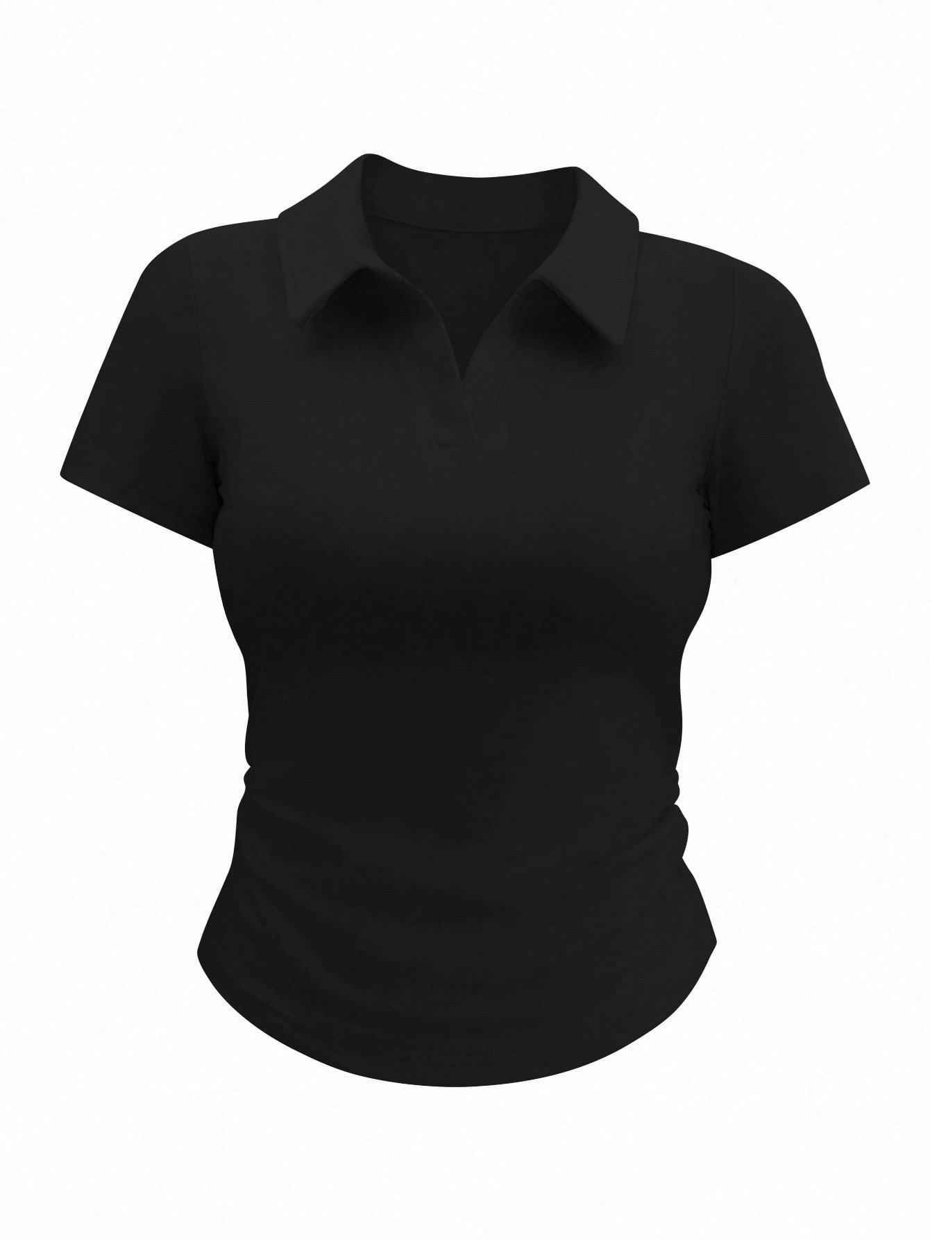Airaco Women's Plain Collar Short Sleeve Casual Pleated T-Shirt