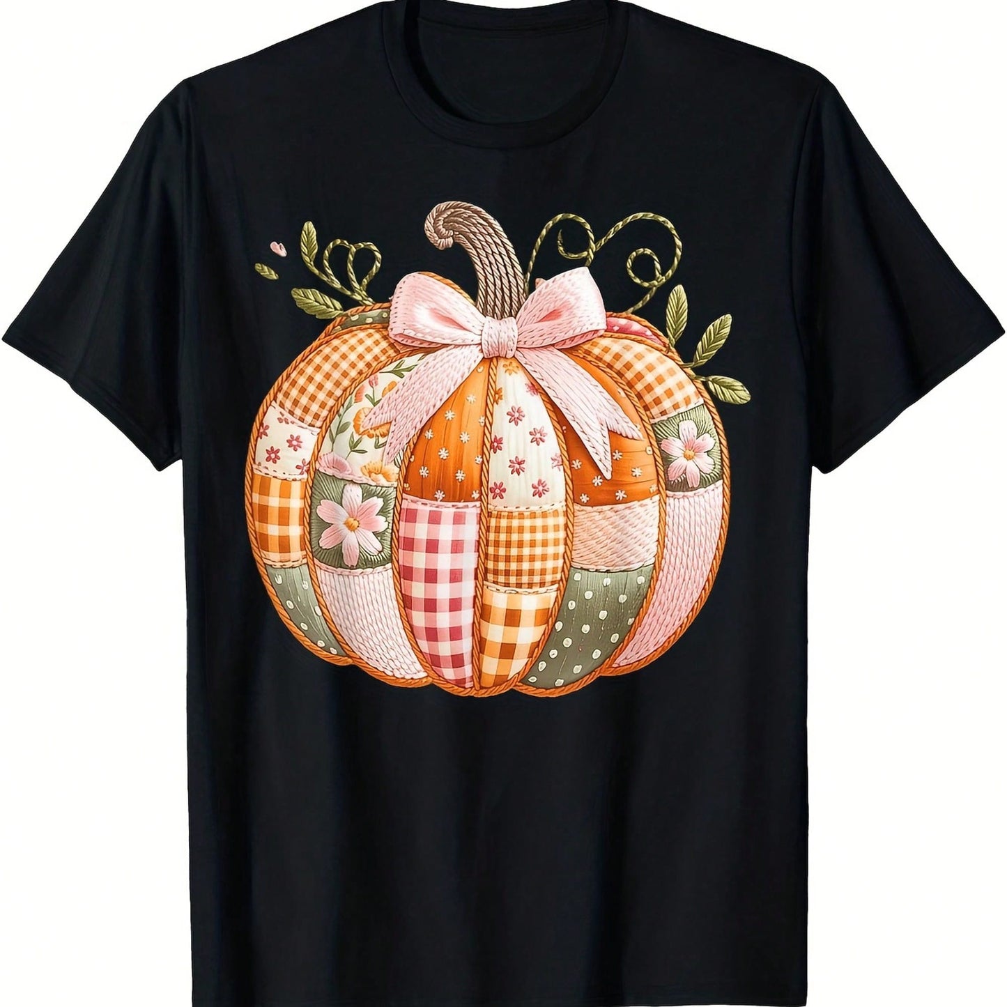 Autumn-Themed T-Shirt, Casual Round Neck, Geometric Pattern, Regular Fit, Happy Mother's Day, Best Mom Print T-Shirt Gift, Plus Size.