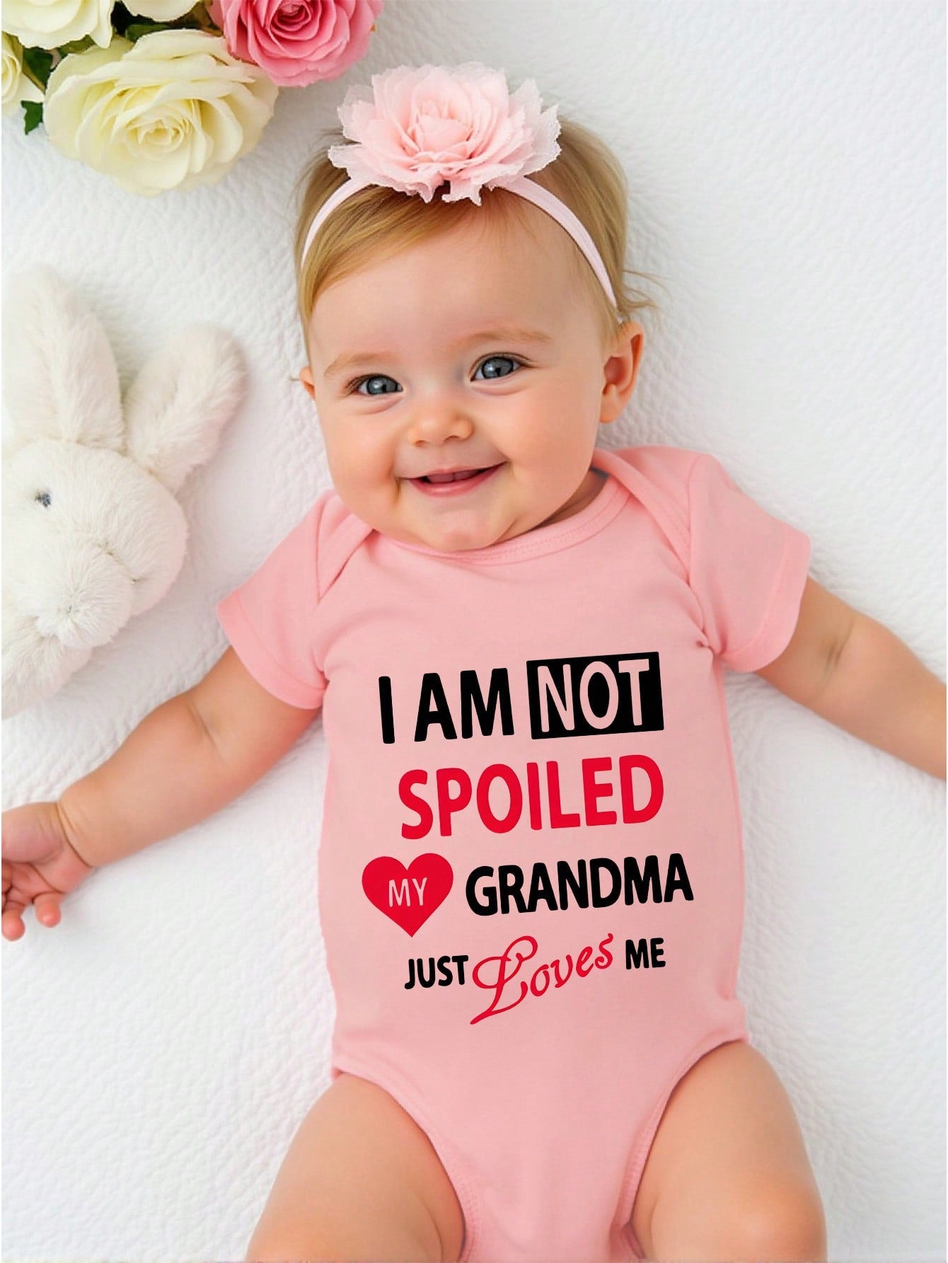 Baby Girl Cute Heart & Letter Print Short Sleeve Bodysuit, Summer