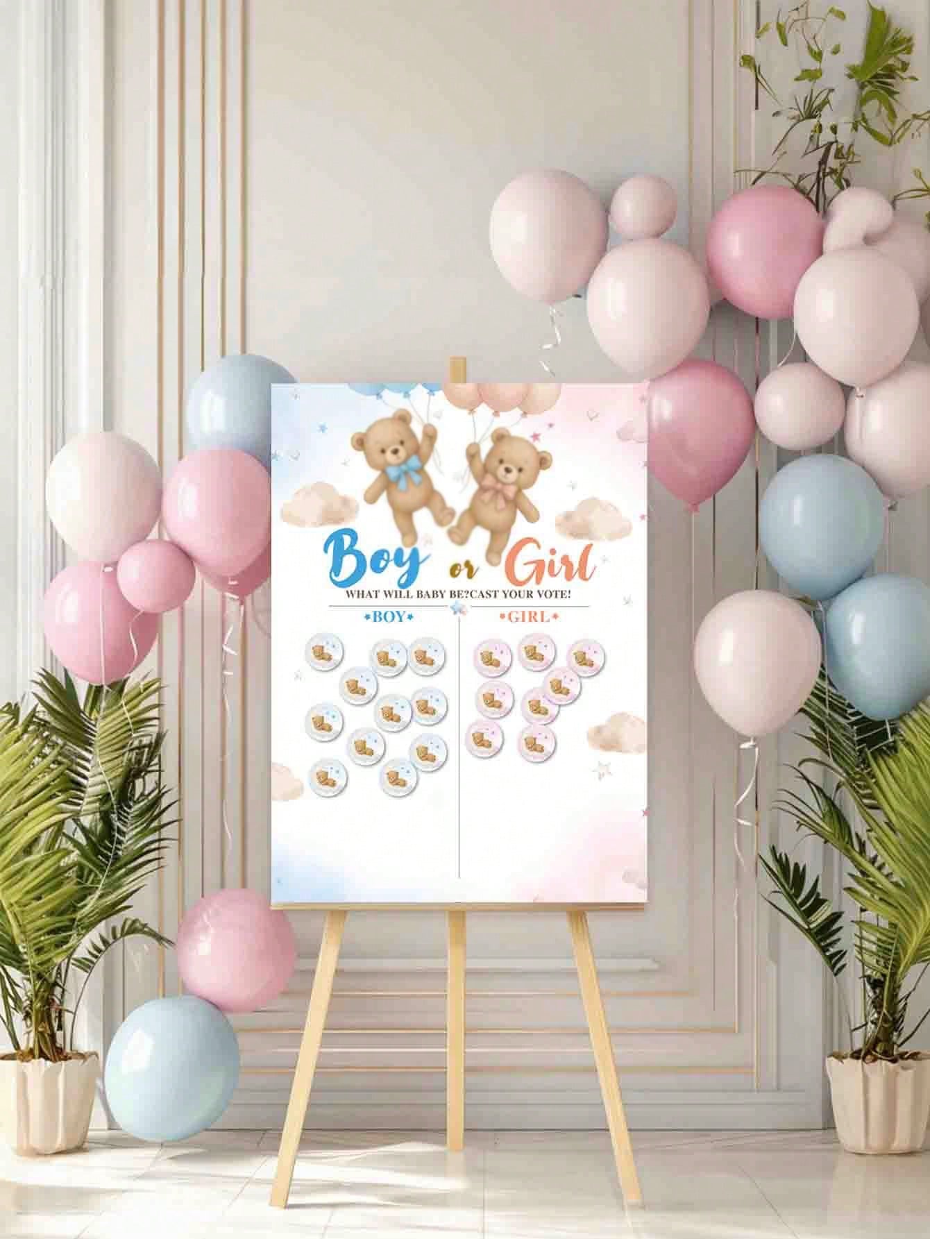Baby Shower Decoration & Gender Reveal Vote Decorations, Bear Theme Baby Shower Games, Boy Or Girl Voting Game Guessing Board Poster, Team Boy Team Girl Idea For Party Supplies, Gift