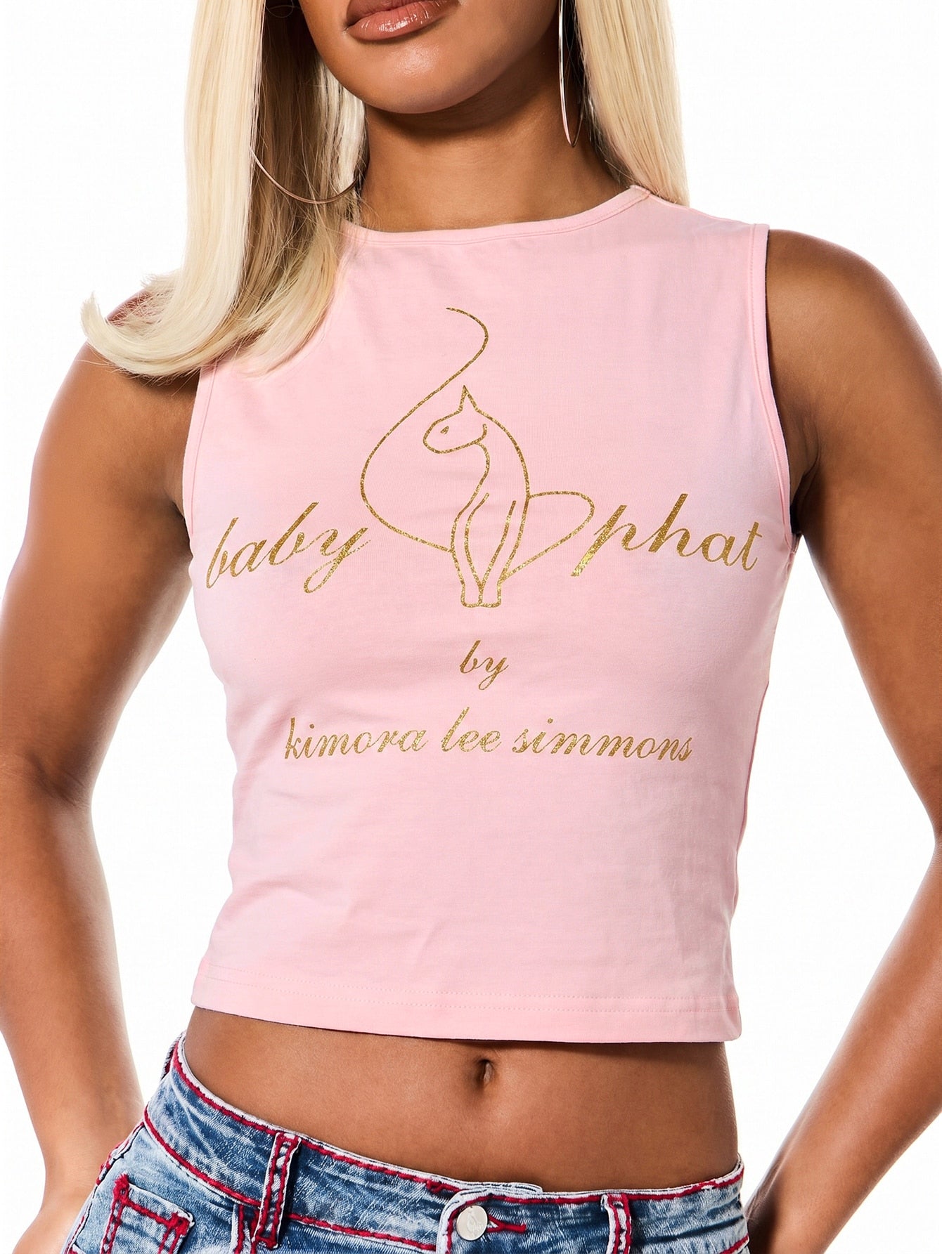 BABYPHAT Glitter Logo Crop Tank Top Sleeveless Round Neck Y2K Streetwear