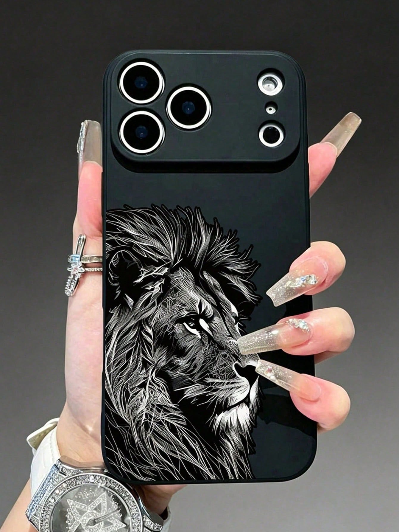 Black Sketch Lion Head Print Phone Case, Compatible With 11/12/13/14/15/16/17 Pro Max/Plus/Air/Pro, Minimalist Matte Anti-Drop Soft Shell, Wildlife Art Design, Perfect Gift For Men, Women And Animal L