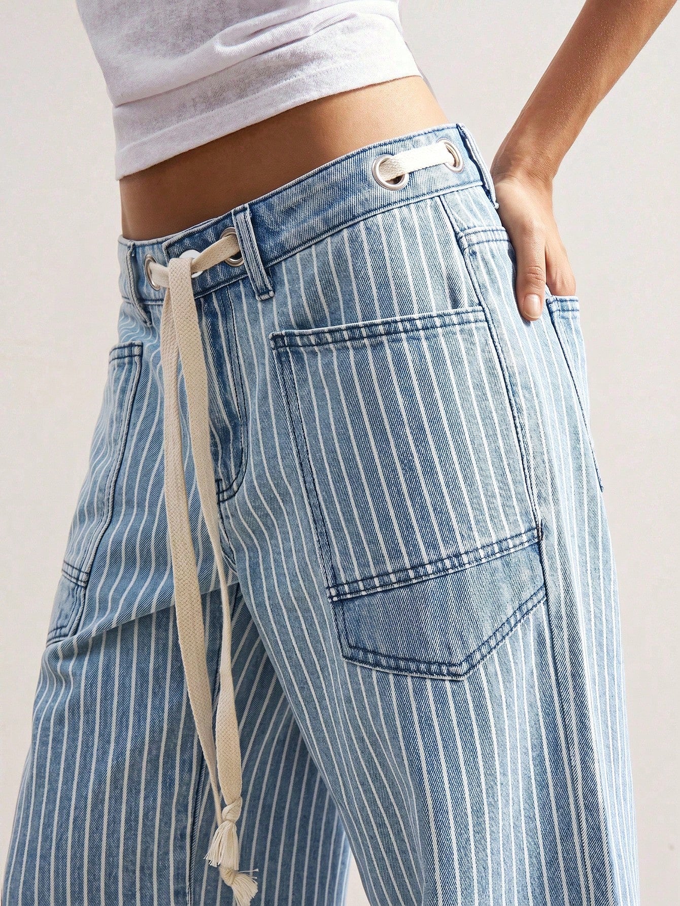 Bohemela BOHO Vacation Casual Woven Denim Striped Loose Women Pants
