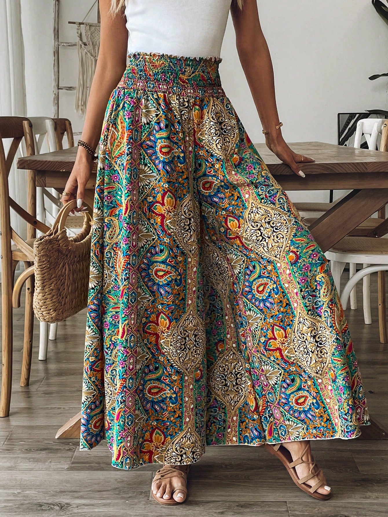 Breezaya Women's Paisley Print High-Waist Wide-Leg Vacation Pants Fall Cloth For Women