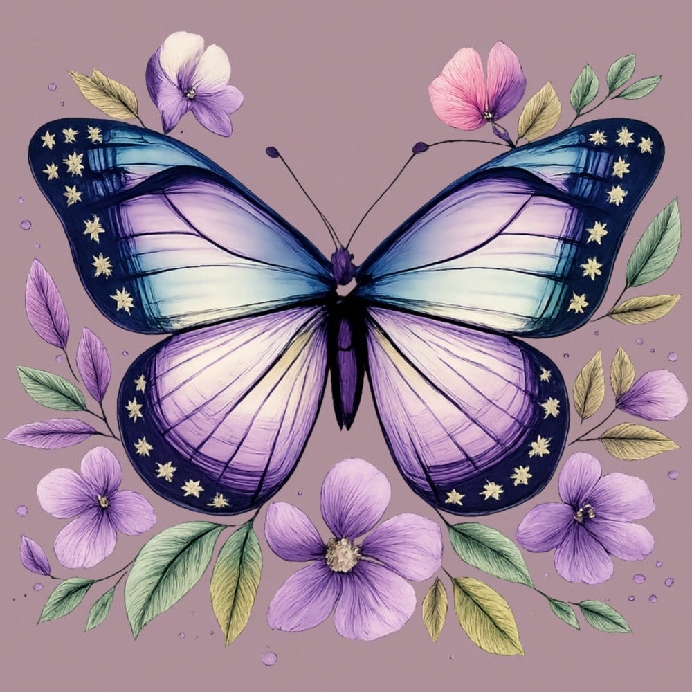 Car Stickers And Decals, Automotive Decals, Car Decor Funny Bumper Stickers, Butterfly Floral Pattern With Purple And Blue Tones, Car Accessories Window Decals Vinyl
