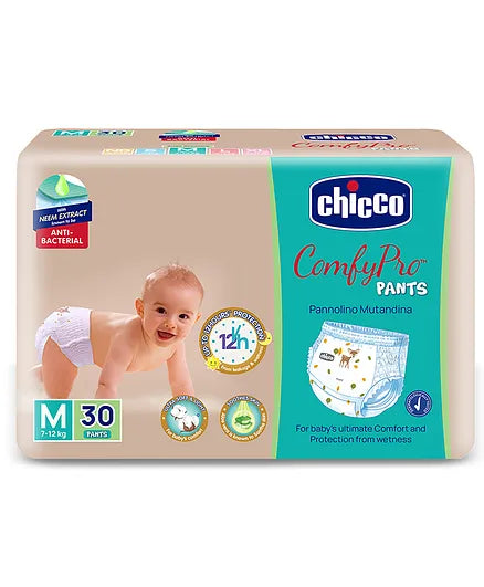 Chicco Comfypro Diaper Pants Medium - 30 Pieces & Wet Wipes with Fliptop - 72 Wipes