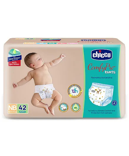 Chicco Comfypro Ultra Soft & Light Diaper Pants New Born - 42 Pieces & Baby Moments Soft Cleansing Wipes With Flap Cover - 72 Wipes